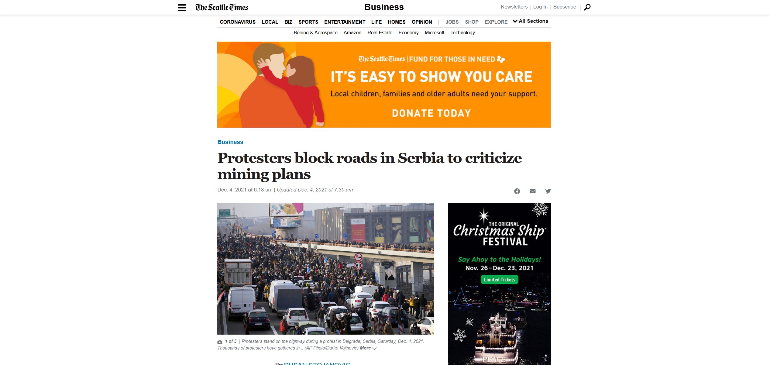 The Seattle Times. Naslovne strane, strani mediji Foto: Printscreen/The SeattleTimes