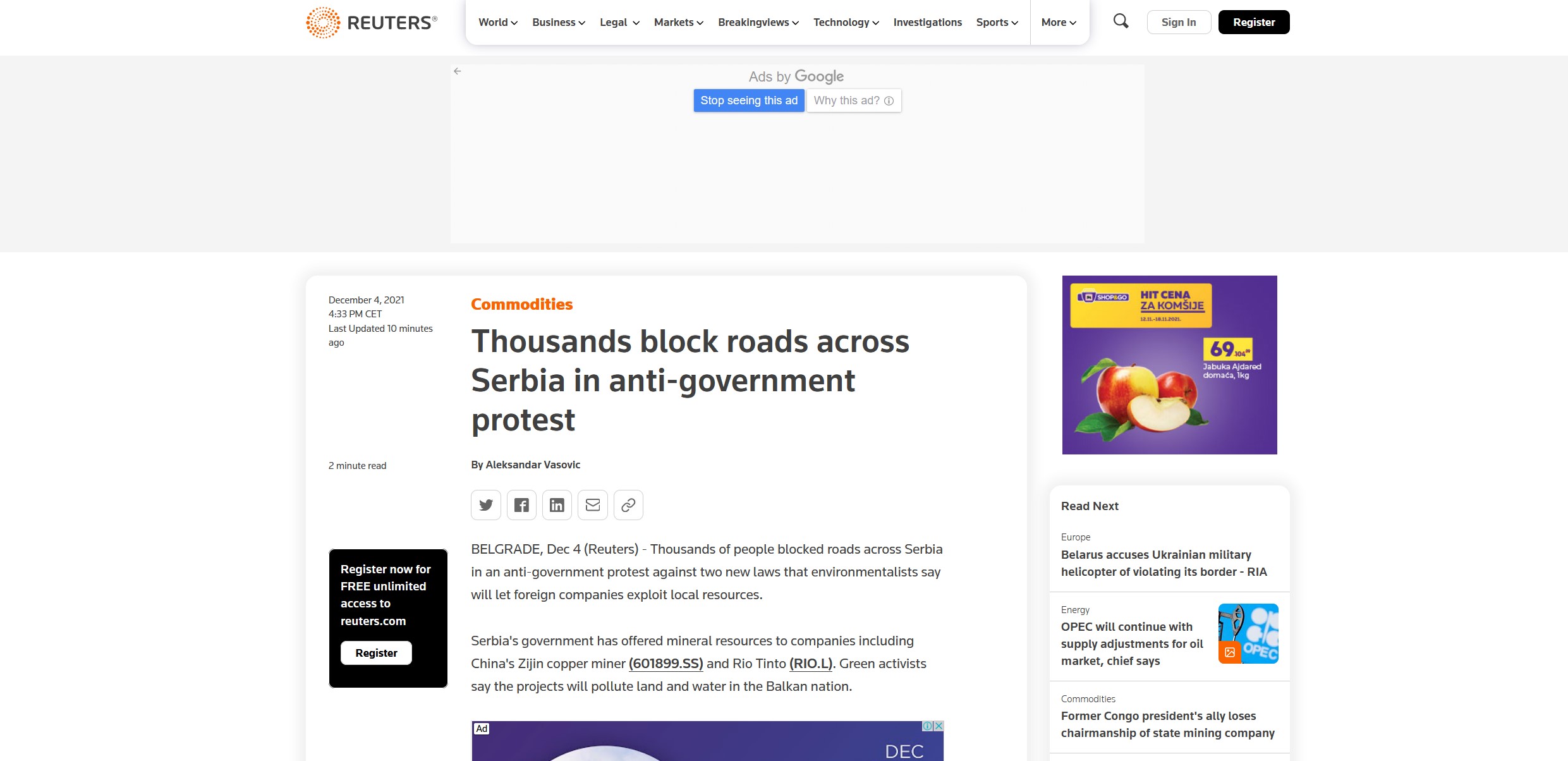 Reuters. Naslovne strane, strani mediji Foto: Printscreen/REUTERS