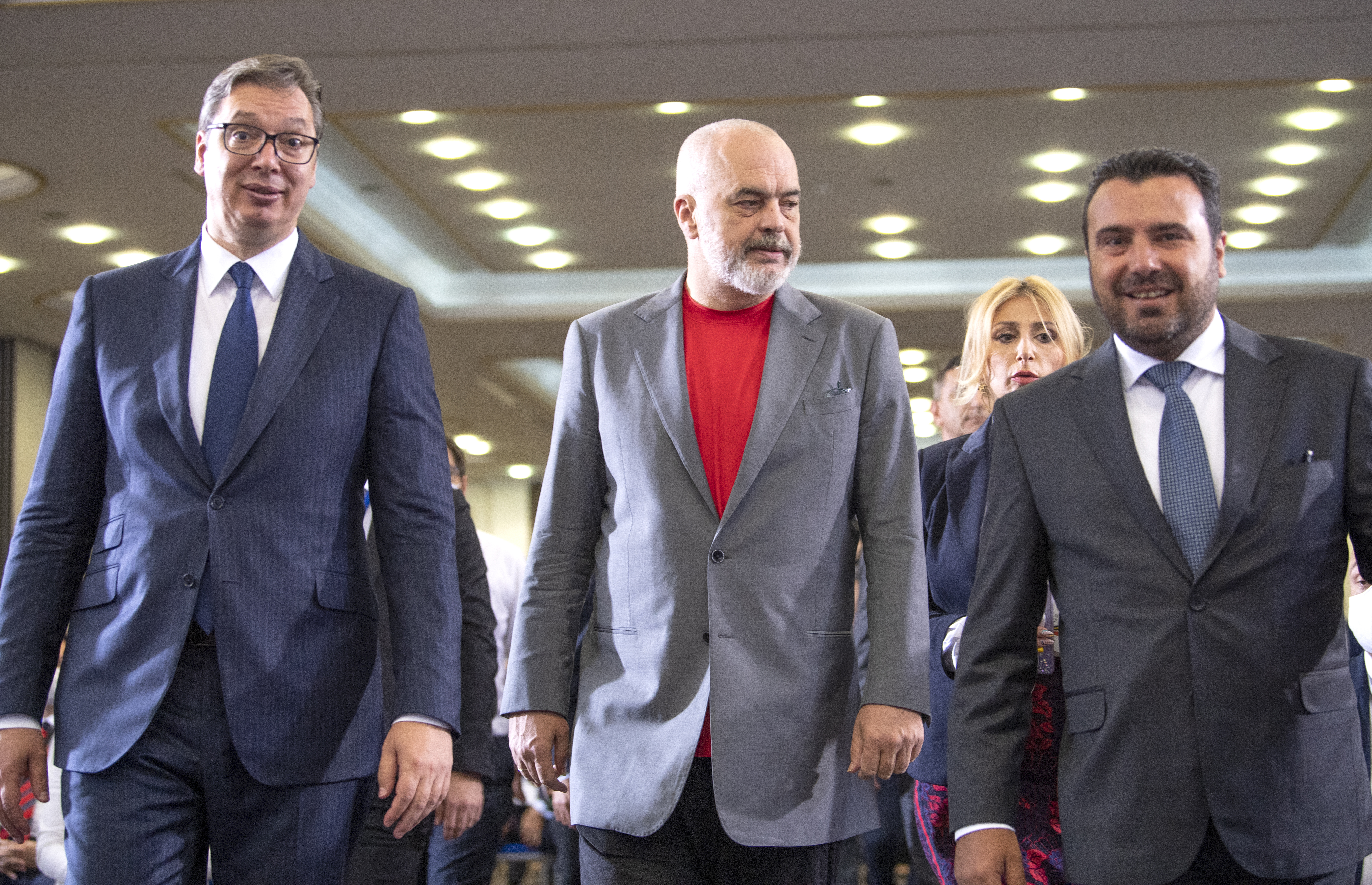 North Macedonia's PM Zoran Zaev, Serbian President Aleksandar Vucic and Albanian PM Edi Rama attend Economic Forum
