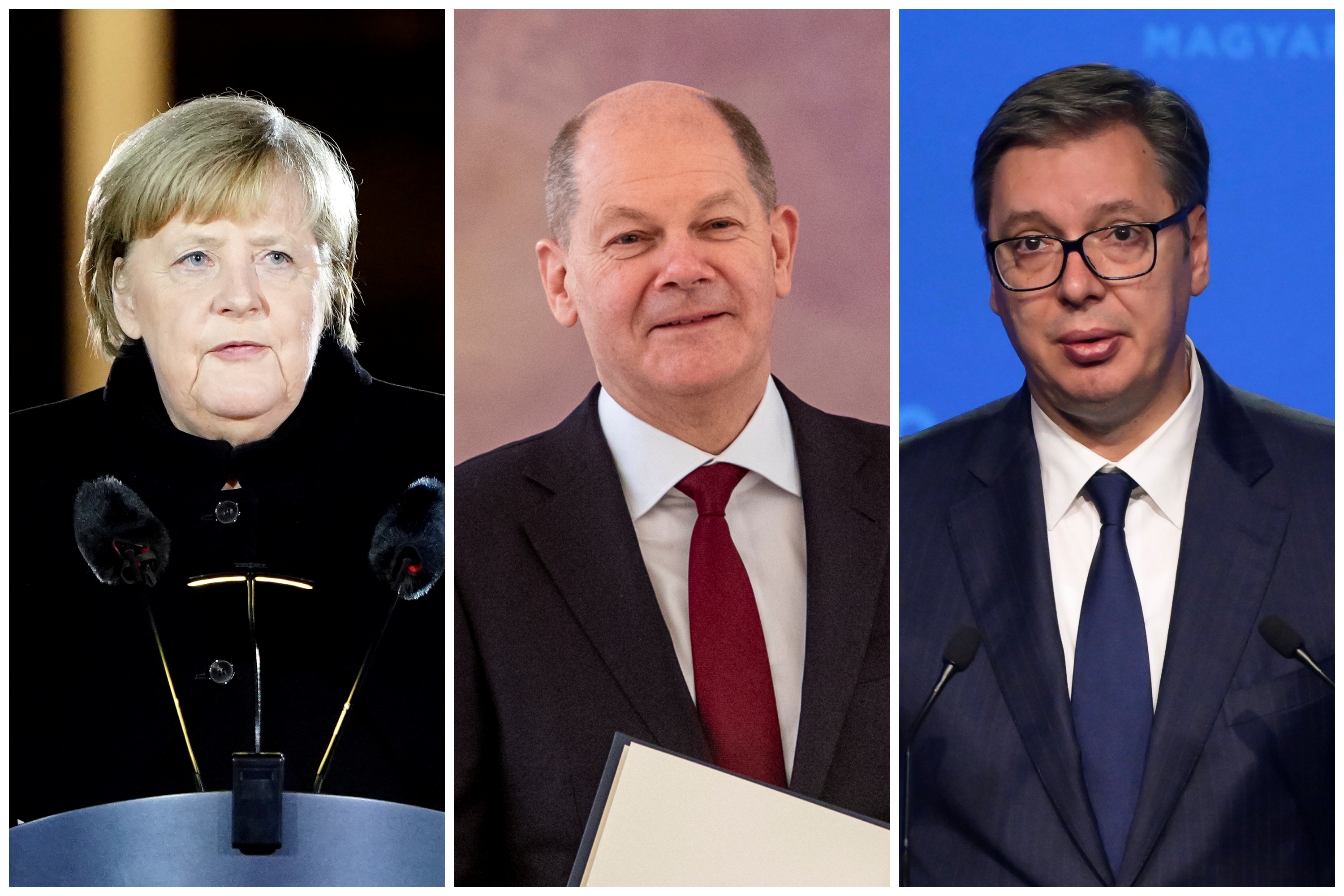 Angela Merkel, Olaf Šolc i Aleksandar Vučić, kombo Foto: EPA-EFE/CLEMENS BILAN/MARTIN DIVISEK/SZILARD KOSZTICSAK