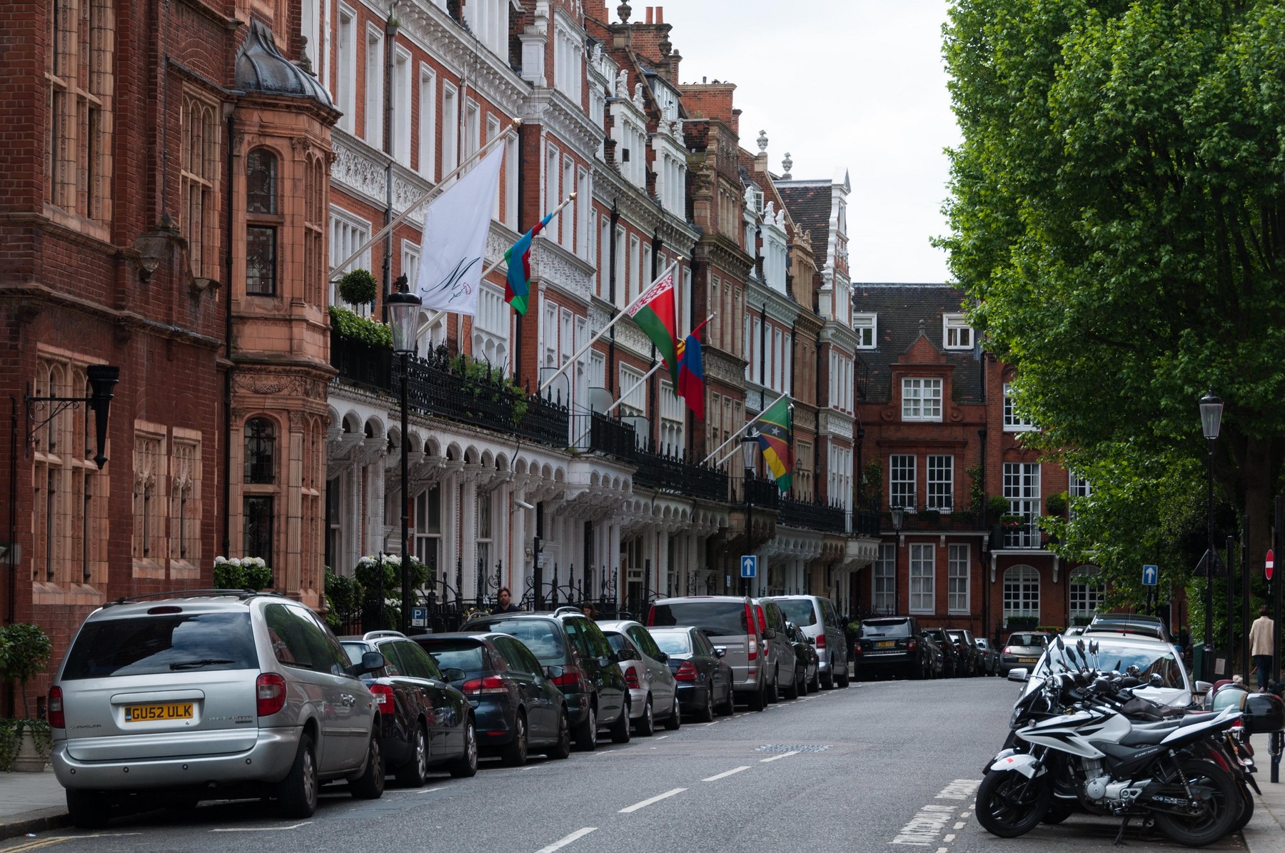 Kensington Court with embassy buildings, London, England