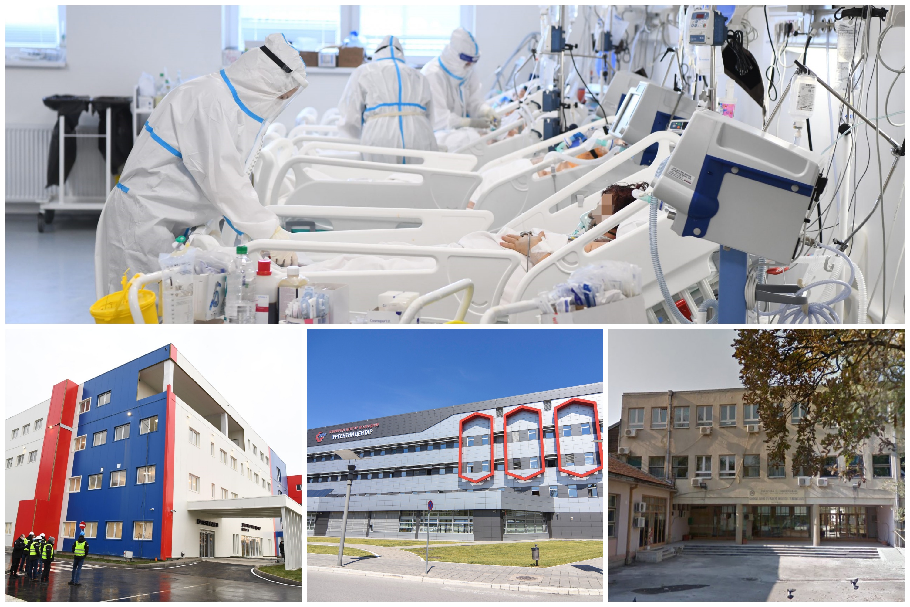 Batajnica, kovid bolnica, Klinički centar Vojvodine, Gradski zavod za plućne bolesti i tuberkulozu, kombo Foto: Goran Srdanov/Nenad Mihajlović/Nova.rs/Google maps