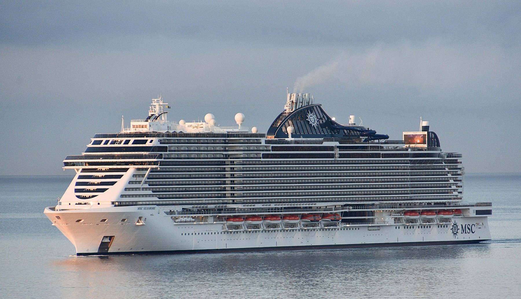 The liner MSC Seashore cruise ship arrives at the French Mediterranean port of Marseille.