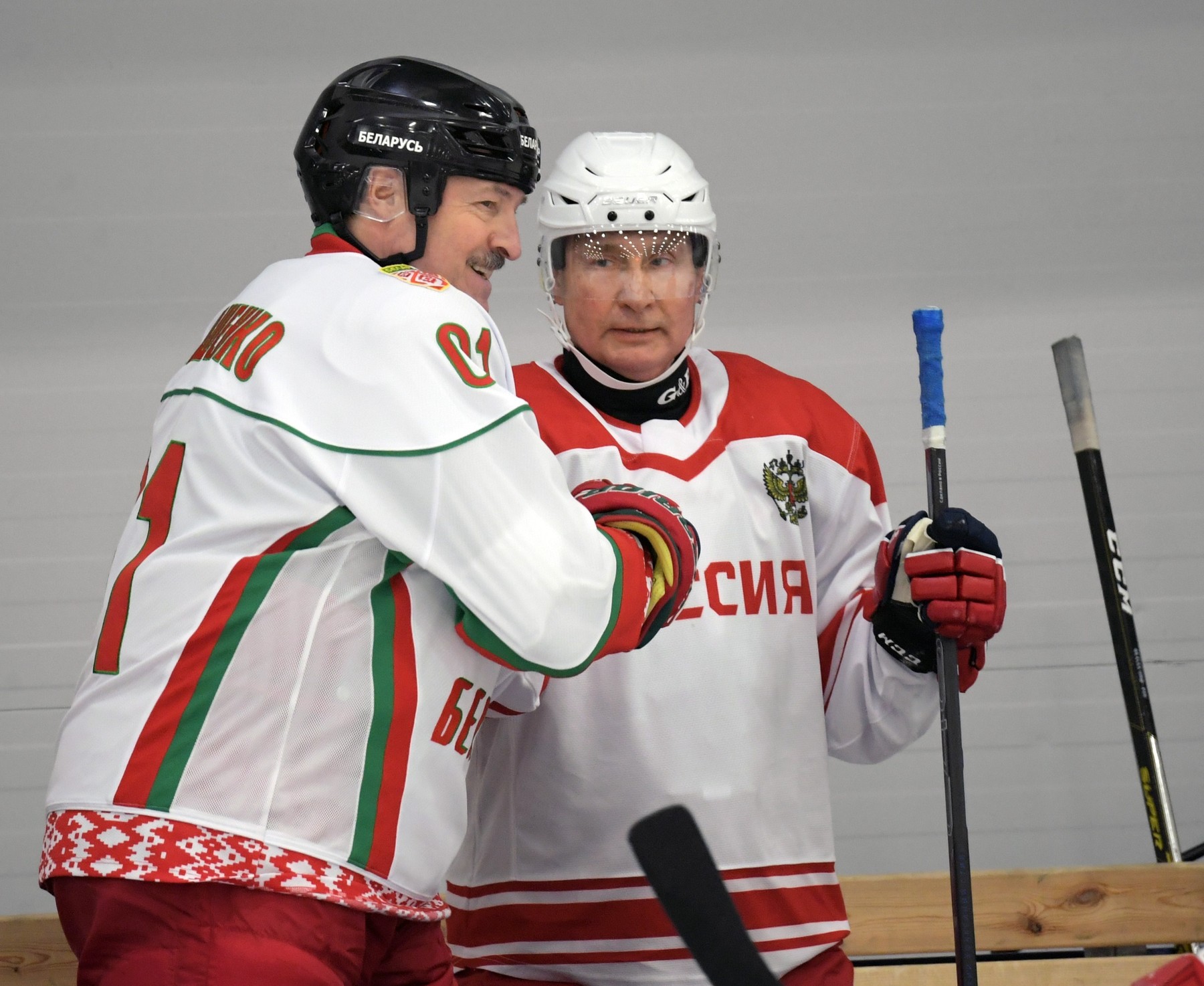 Working trip of Russian President Vladimir Putin to St. Petersburg. A friendly ice hockey match between Russian President Vladimir Putin and Belarusian President Alexander Lukashenko at the ice palace of the Manezh children's and youth sports school in St