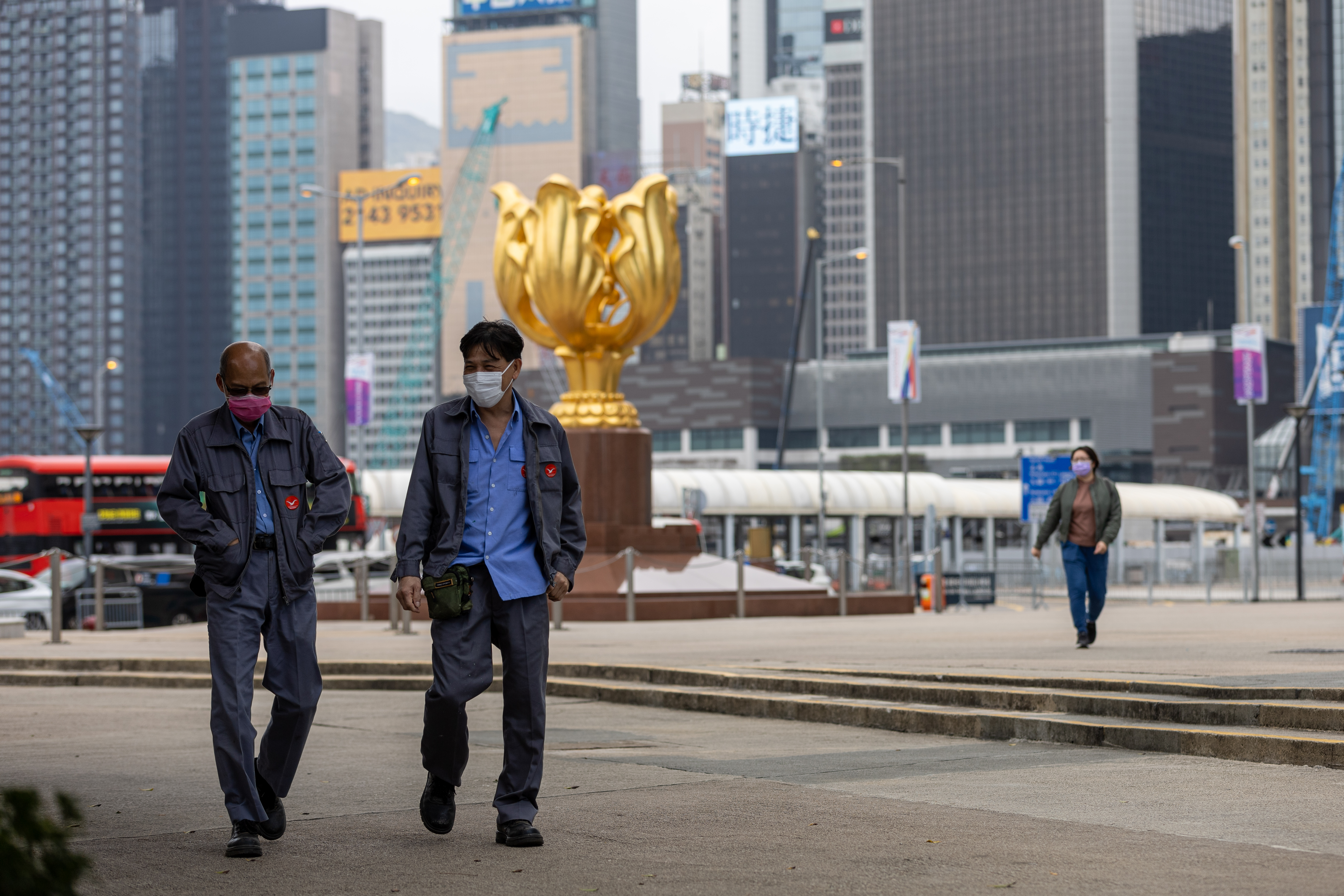 Bauhinia Square empty of tourists as coronavirus containment efforts continue