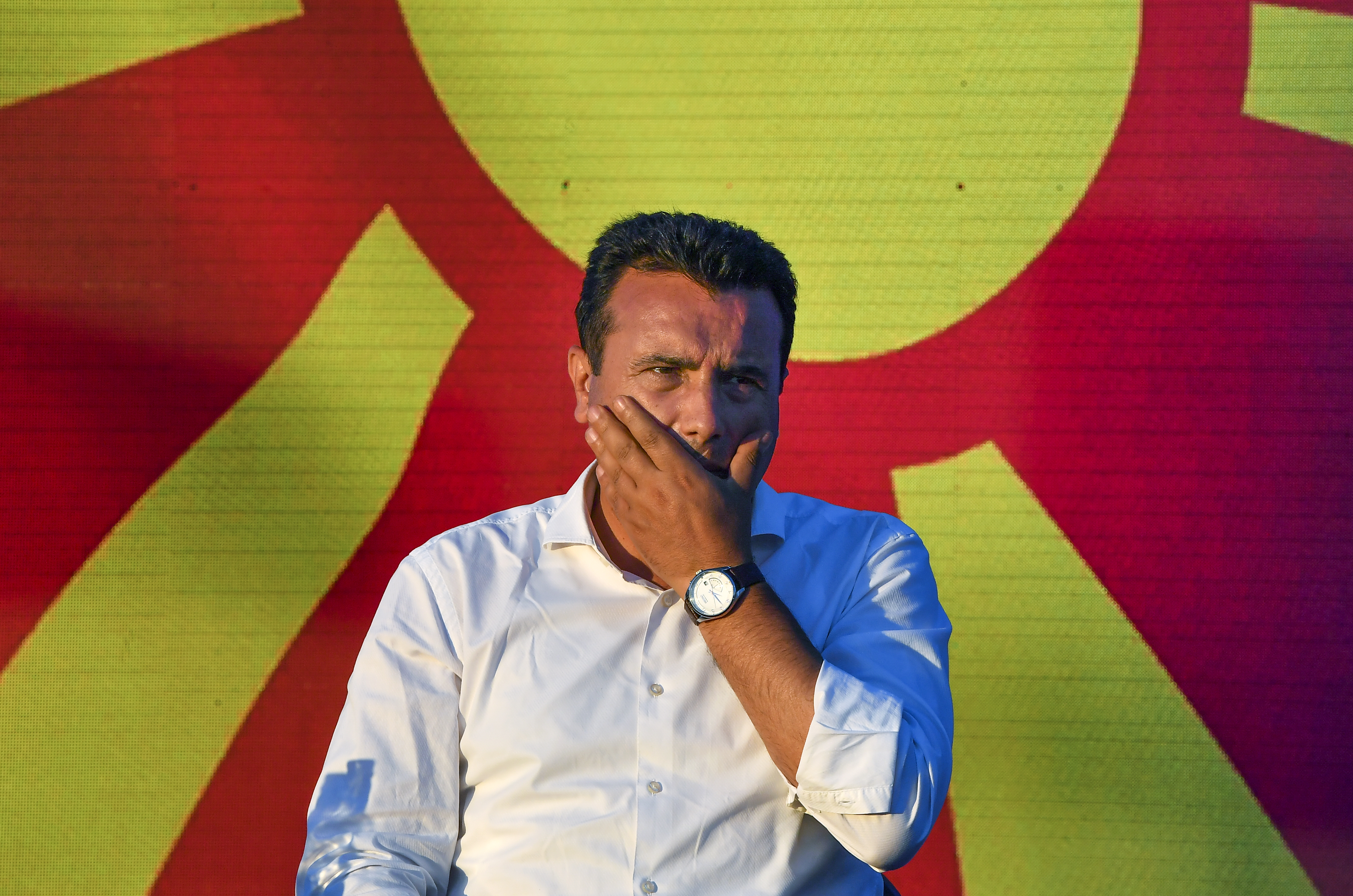 epa08535446 The leader of the ruling SDSM party, Zoran Zaev, greets supporters during an election campaign rally in Prilep, Republic of North Macedonia on 08 July 2020. North Macedonia will hold elections on 15 July.  EPA-EFE/GEORGI LICOVSKI