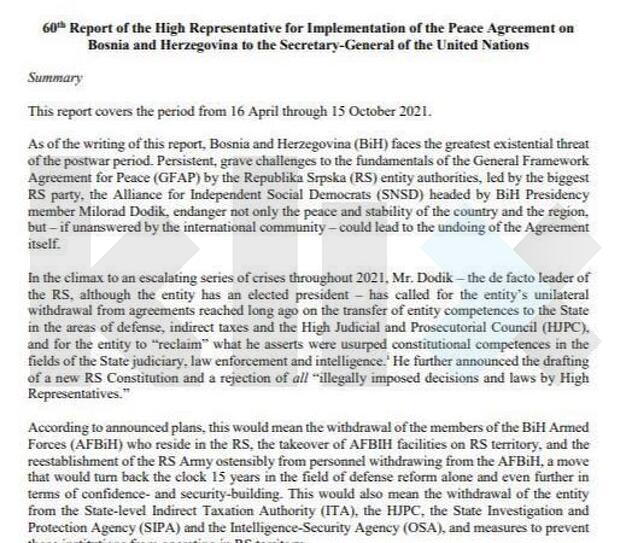 Objavljujemo dijelove Schmidtovog izvještaja: Dodik ugrožava mir i ide ka poništenju Dejtona