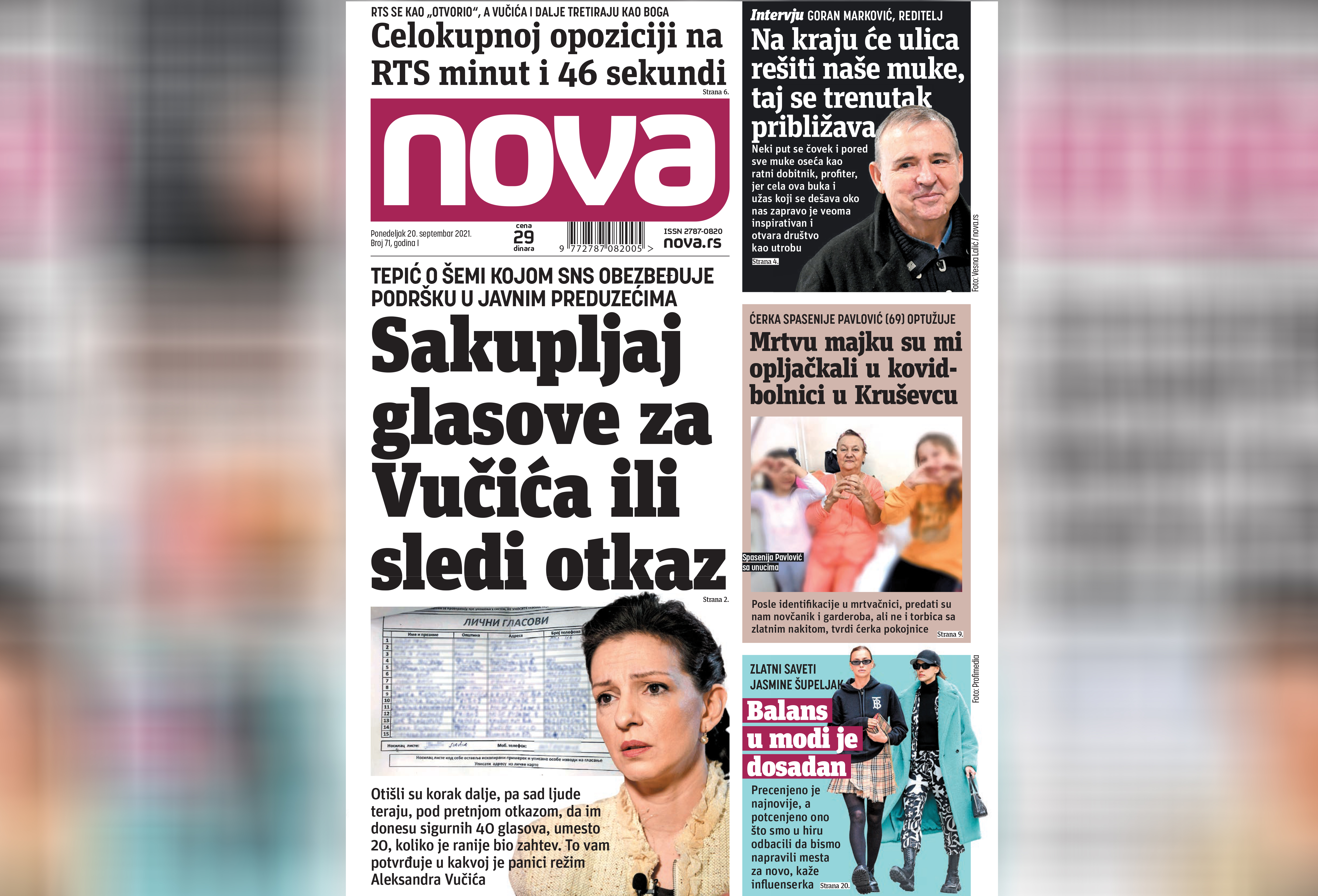 Novine "NOVA" izdanje za 20.09.2021. broj 71 print