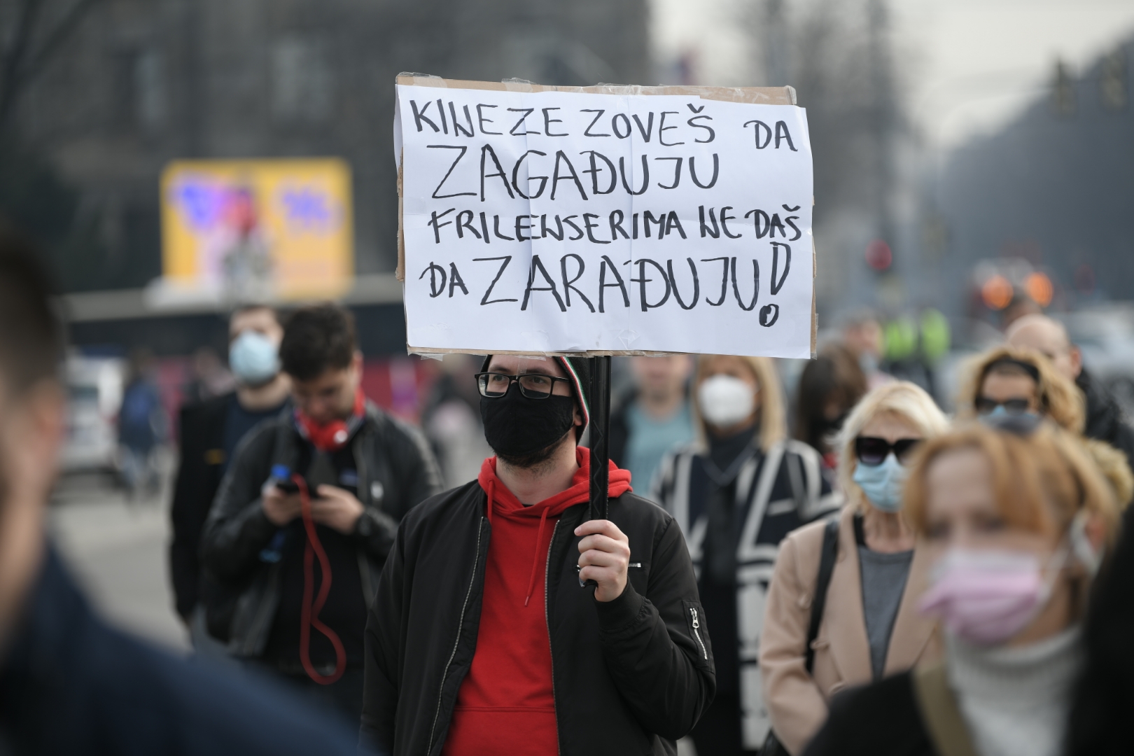Beograd 06. februar 2021. Protest malih privrednika ispred Skupstine Srbije Foto:Dragan Mujan/Nova.rs