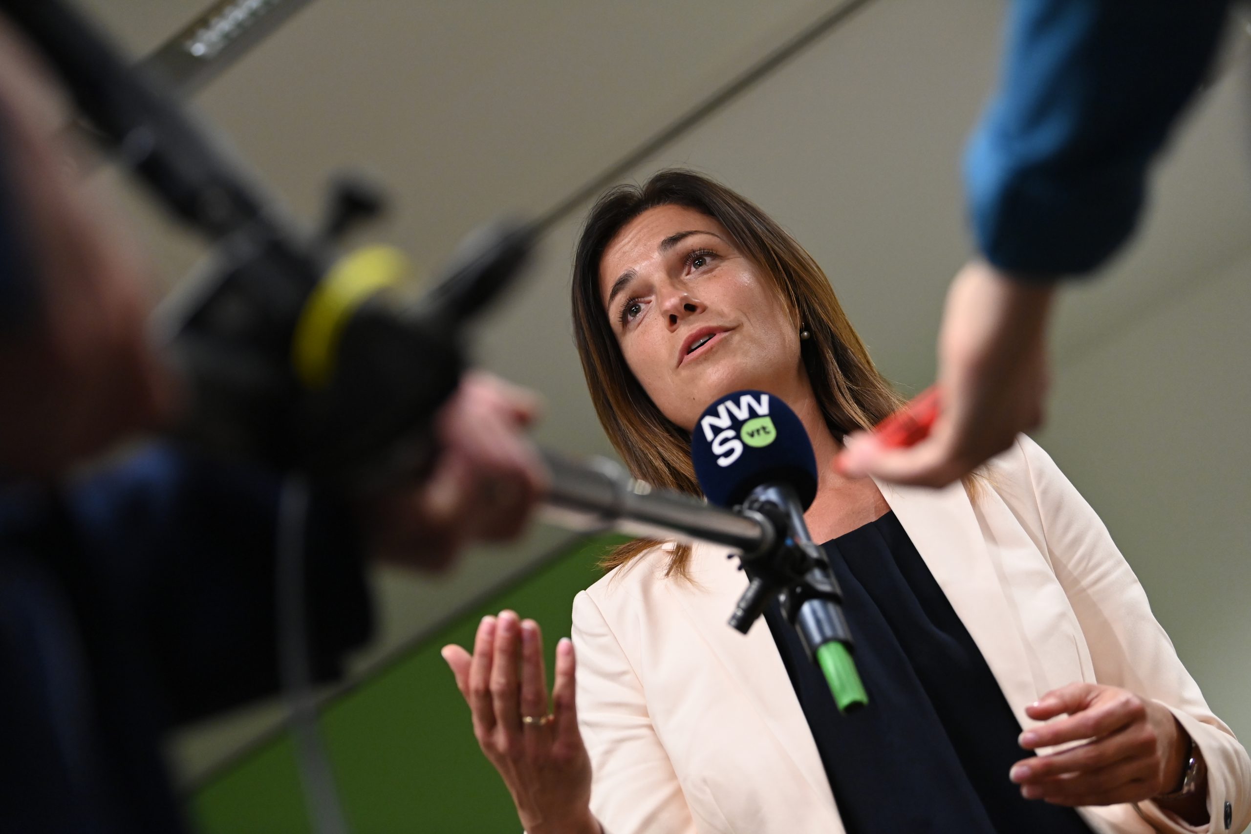 epa09293585 Hungary's Justice Minister Judit Varga gives a press conference during a General Affairs Council in Luxembourg, 22 June 2021.  EPA-EFE/JOHN THYS / POOL