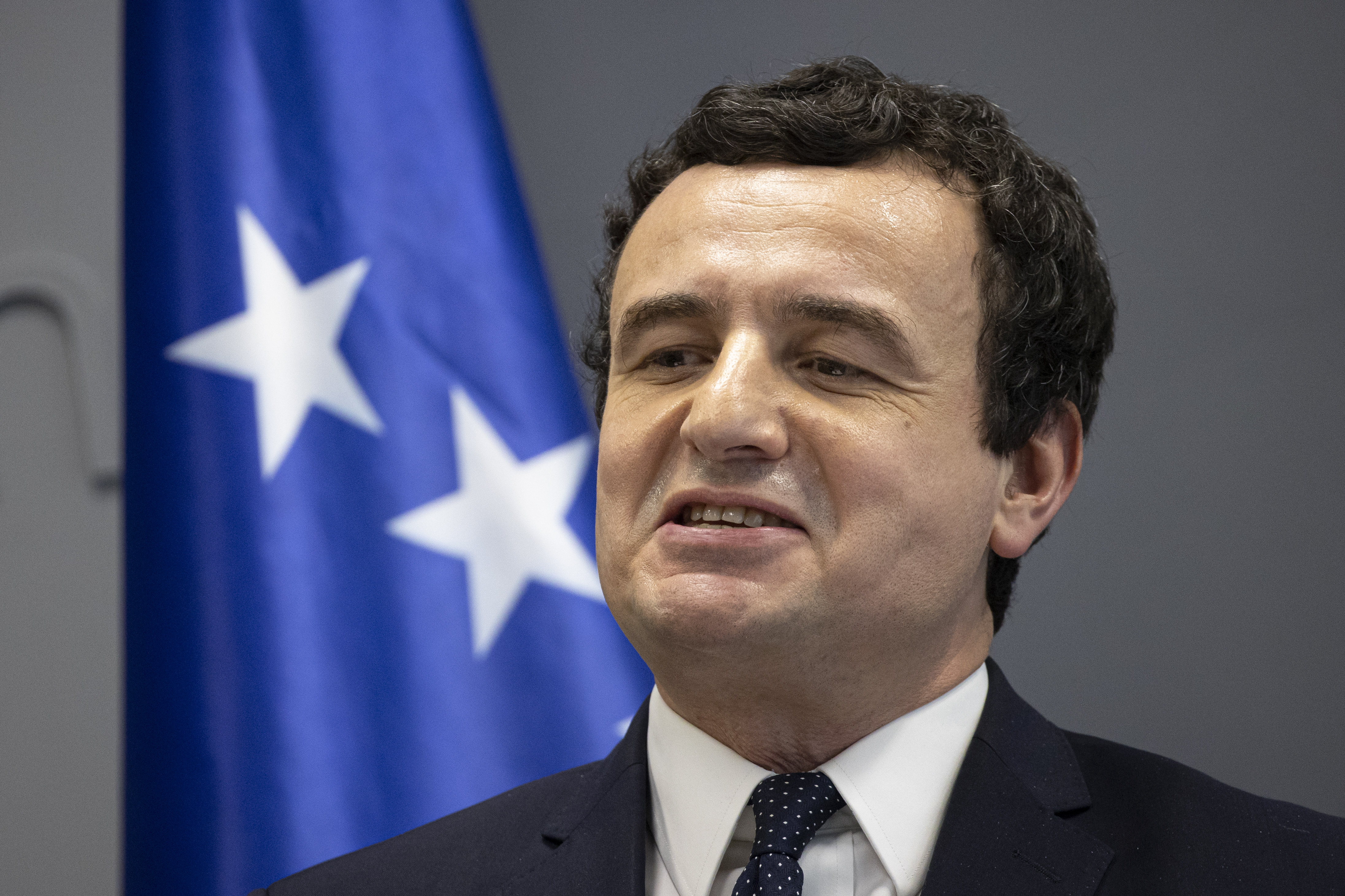 Prime minister of the Republic of Kosovo Albin Kurti holds a press conference