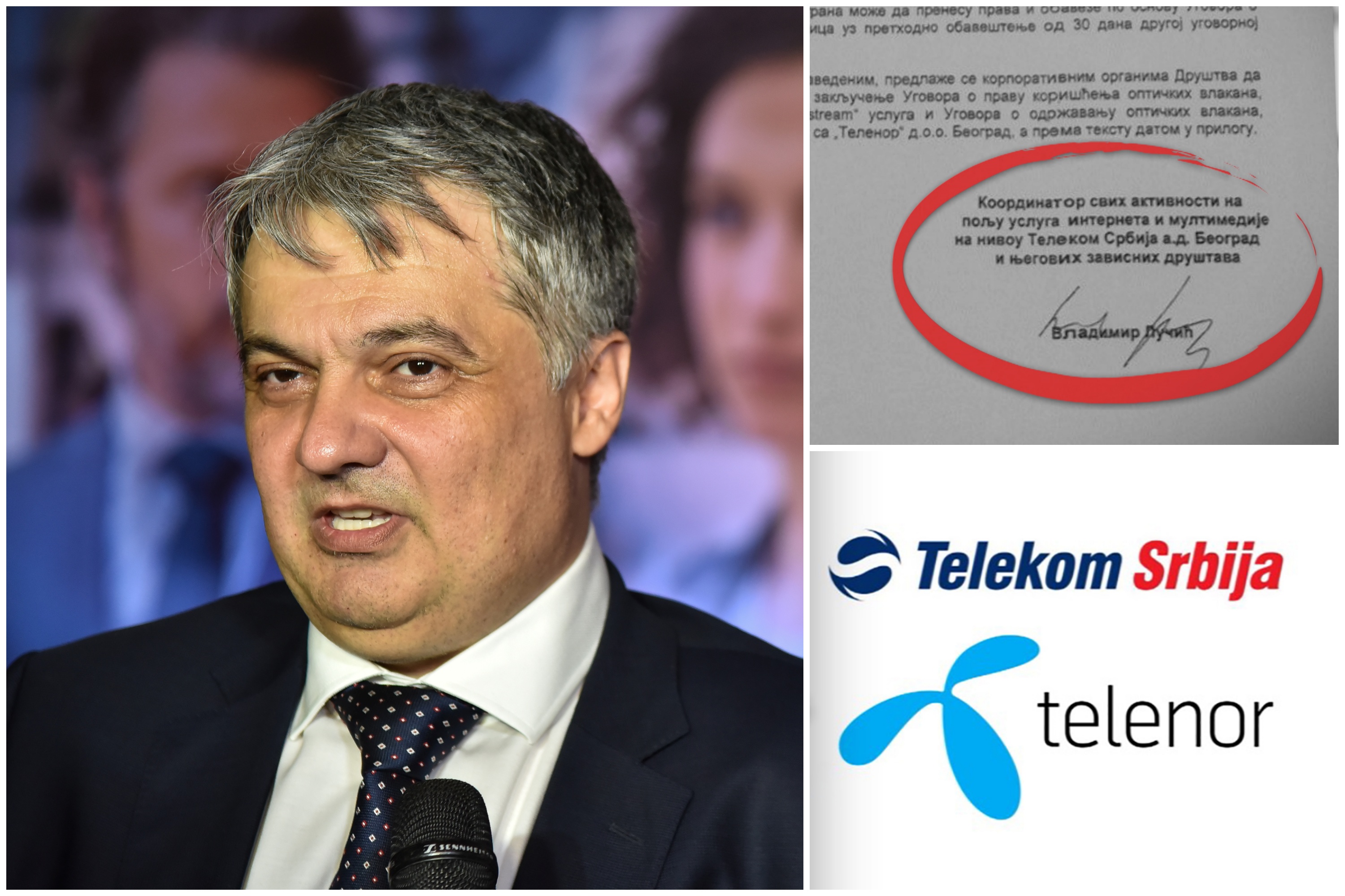 Vladimir Lučić, dokument, dokaz, Telekom, Telenor, kombo Foto: Arhiva/N1