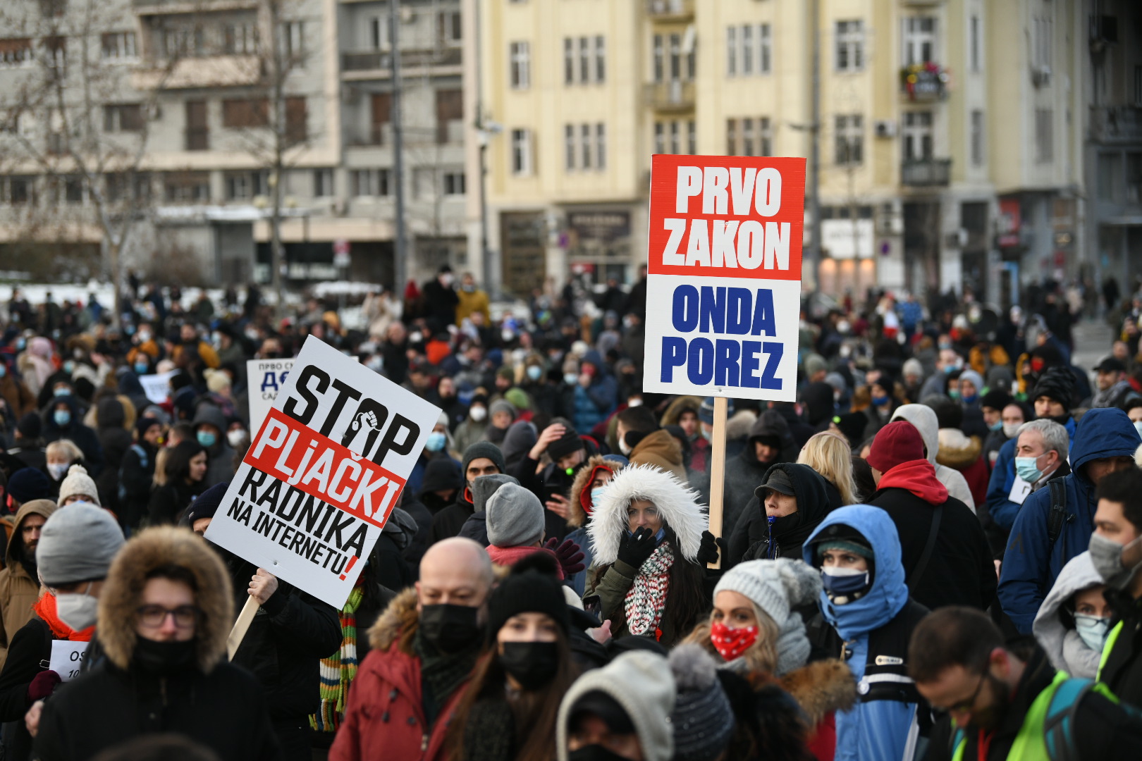 Beograd 16. januar 2021. Udruzenje radnika na internetu (frilenseri) protest ispred Narodne skupstine u Beogradu  Foto:Vesna Lalić/Nova.rs