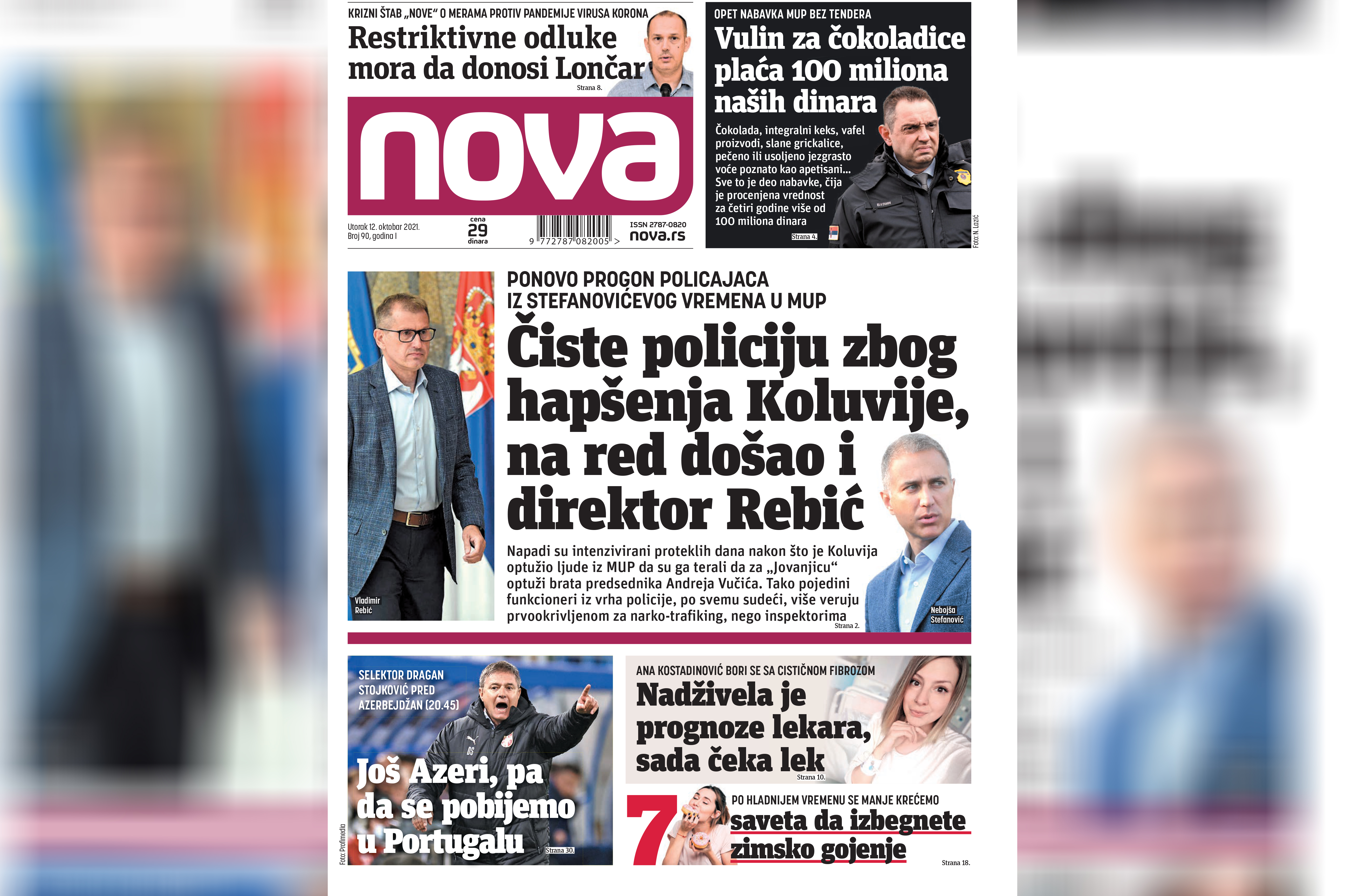 Nova, naslovna za utorak, 12. oktobar, broj 90, dnevne novine Nova, dnevni list Nova Foto: Nova.rs