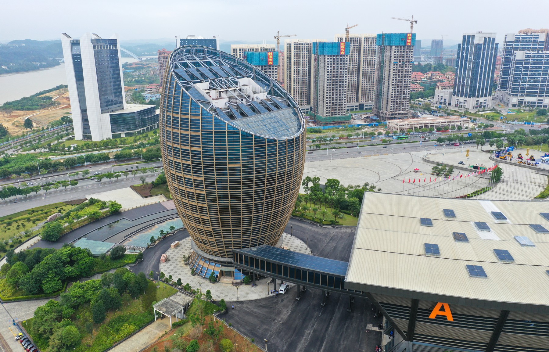 Aerial view of the strange egg-shaped office building in Liuzhou city, south China's Guangxi province, 21 September 2020.,Image: 559186716, License: Rights-managed, Restrictions: , Model Release: no, Credit line: Huang Hechang / ChinaImages / Profimedia