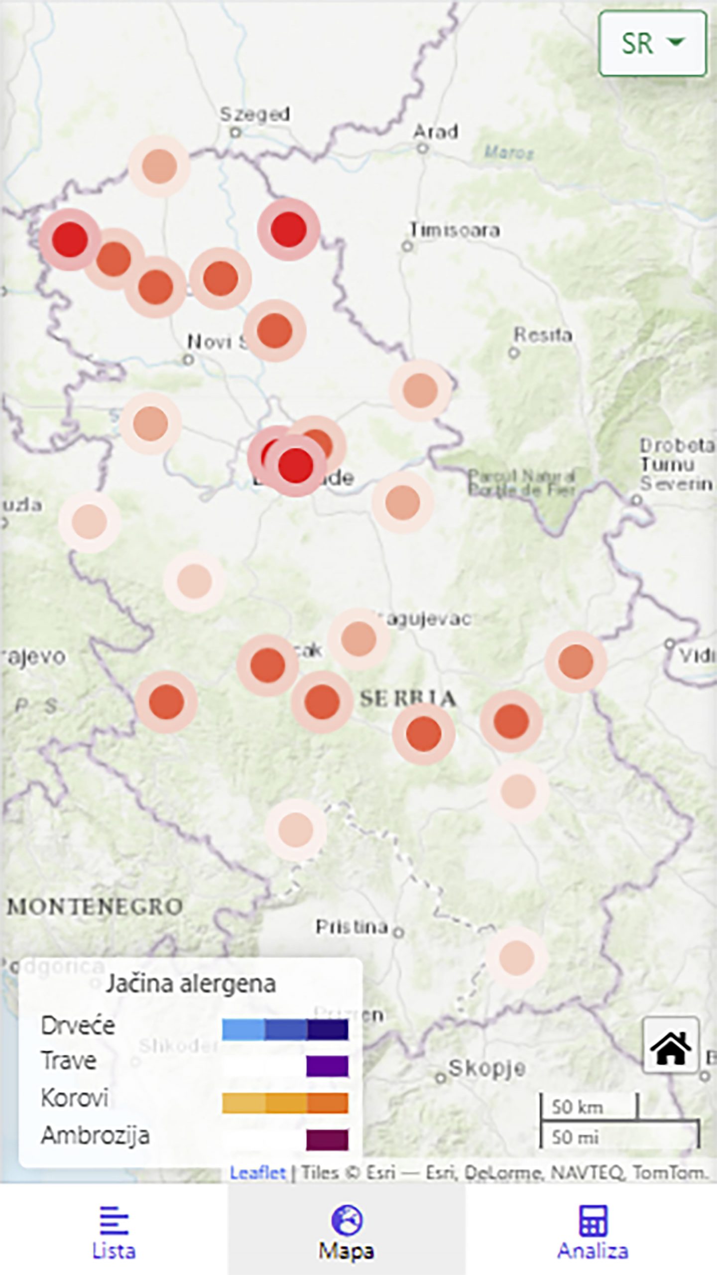 NEA - Nova aplikacija za prikaz koncentracija alergenog polena u Srbiji