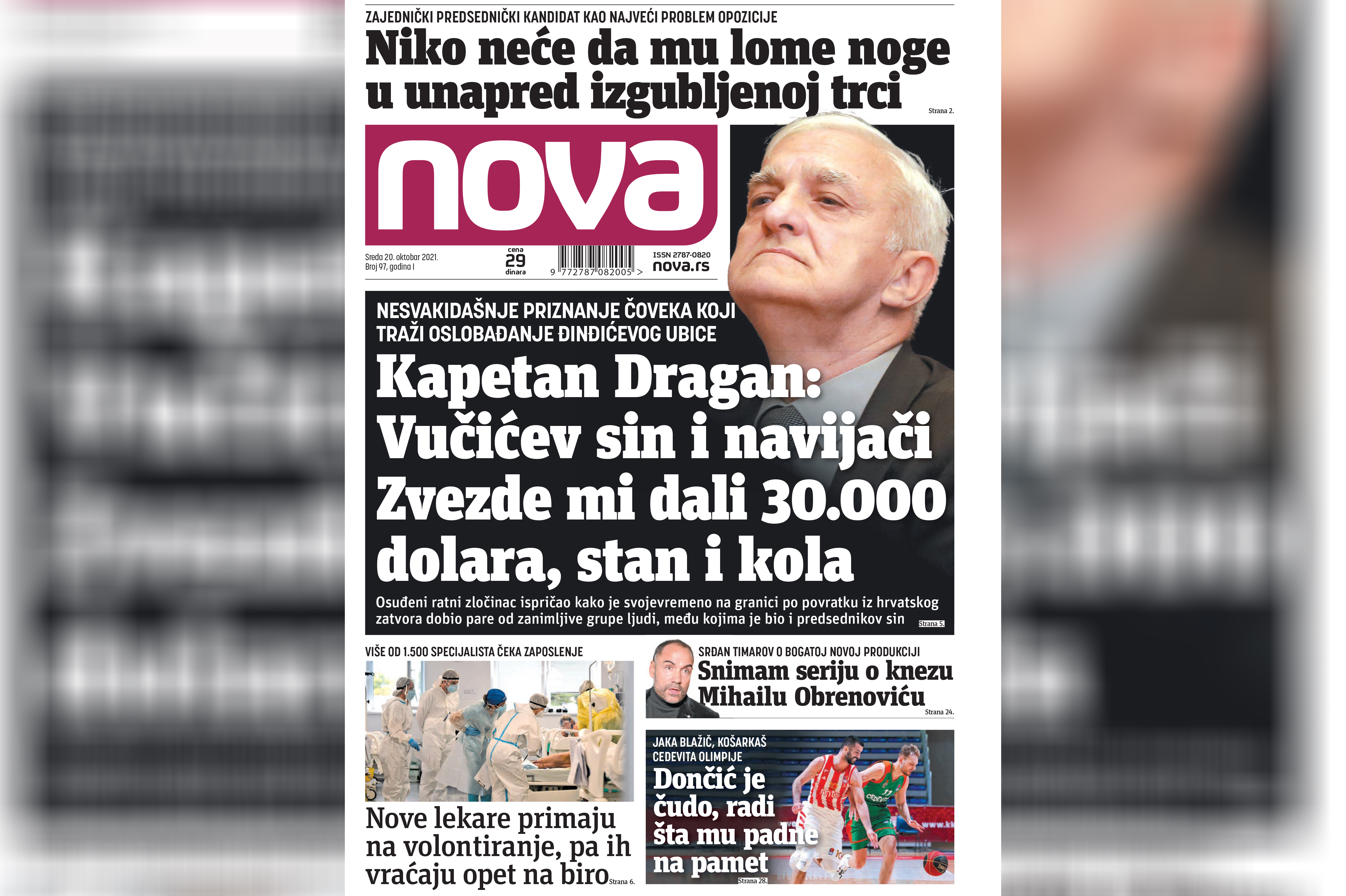 Nova, naslovna za utorak, 20. oktobar, broj 97, dnevne novine Nova, dnevni list Nova Foto: Nova.rs