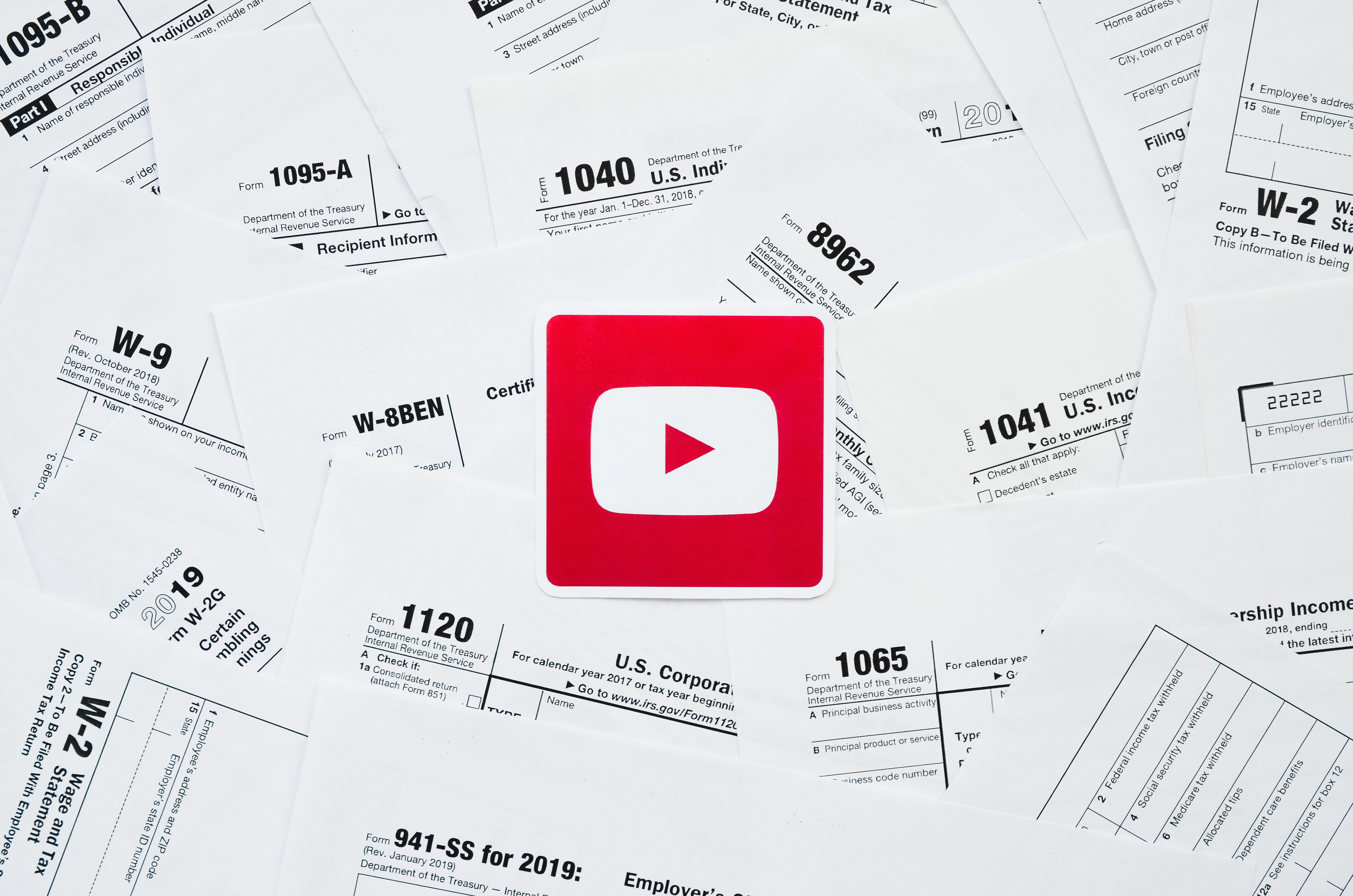 Printed,Youtube,Logo,On,Many,Tax,Form,Blanks,Lies,On