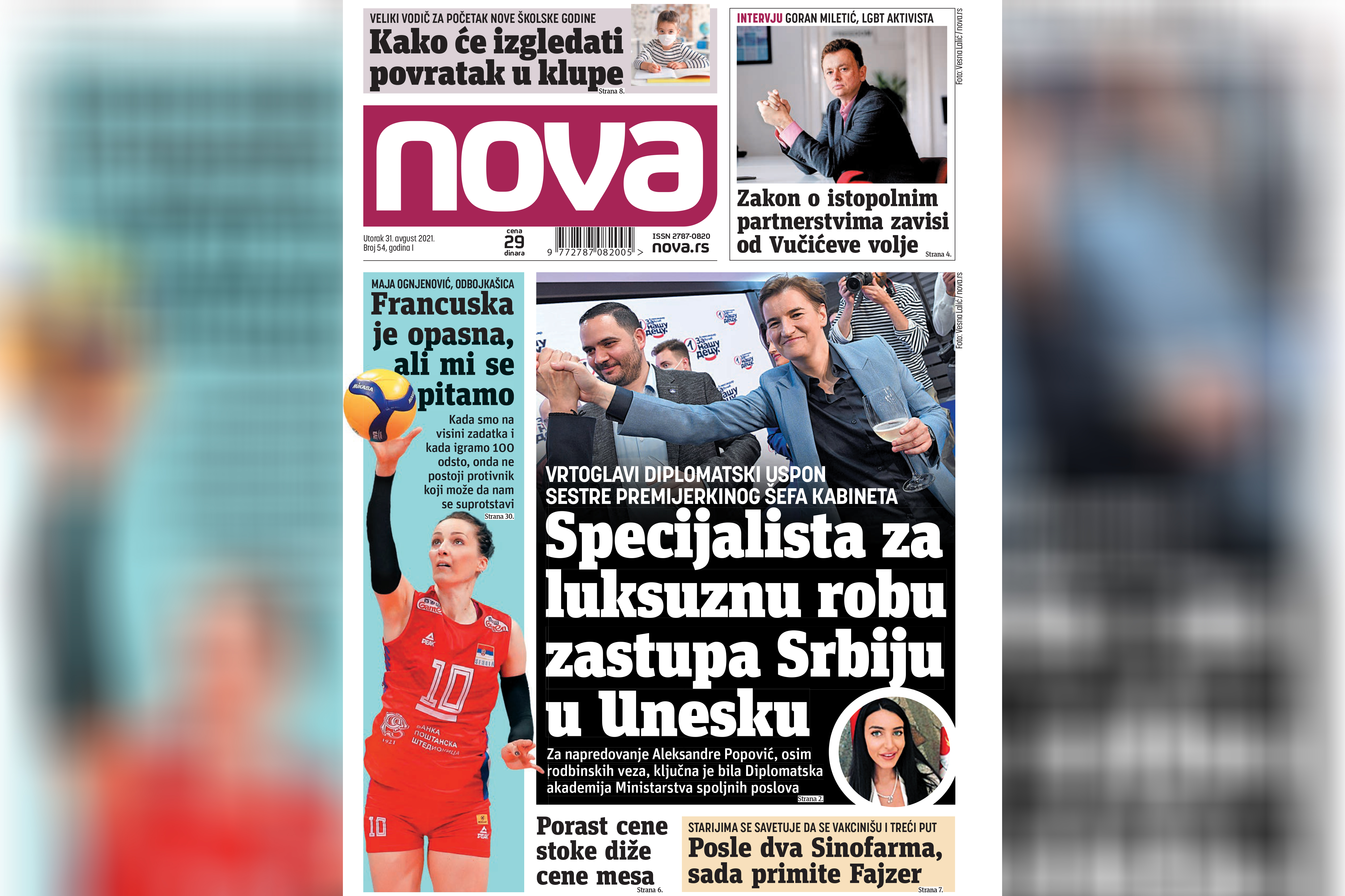 Nova, naslovna za utorak 31. avgust, broj 54, dnevne novine Nova, dnevni list Nova Foto: Nova.rs