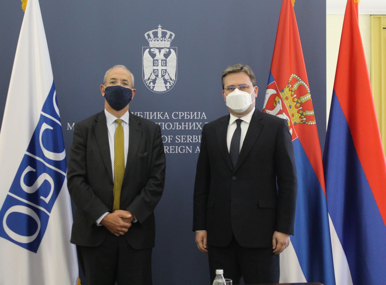 Beograd, 10. maja 2021 - Ministar spoljnih poslova Republike Srbije Nikola Selakovic sastao se danas sa novim sefom Misije OEBS na Kosovu i Metohiji Majklom Davenportom. TANJUG/ MINISTARSTVO SPOLJNIH POSLOVA/ CEDOMIR PETARIC/ bs