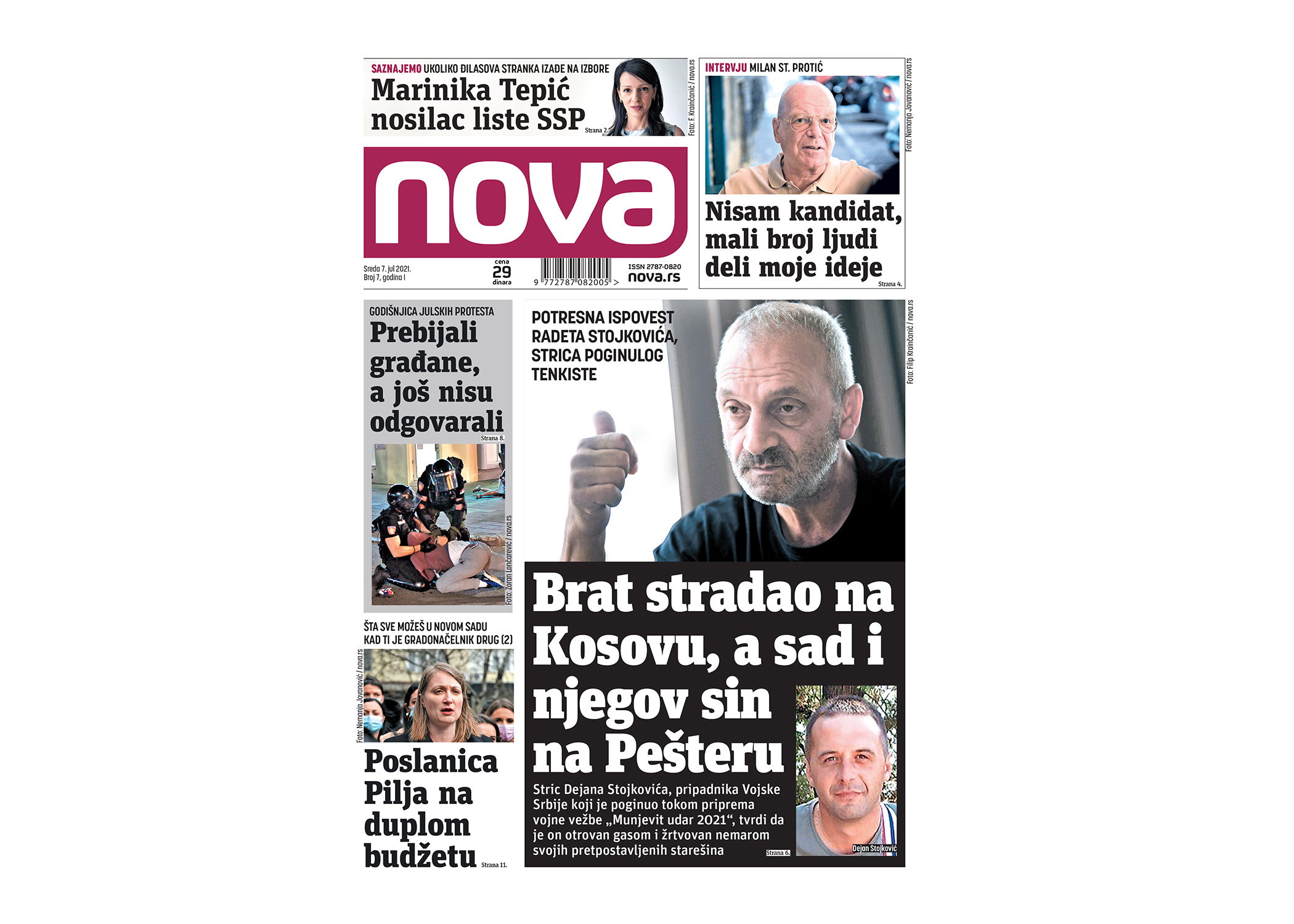 naslovna strana za 07. jul dnevne novina Nova