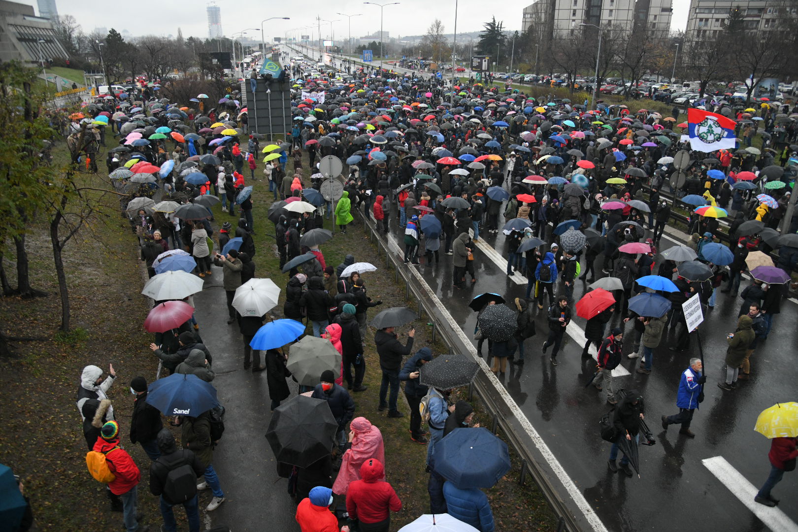 Beograd 11. decembar 2021. Ekoloski protest, ustanak revolucija pocetak, most blokada autoput , Ulica Milentija Popovića Foto:Nemanja Jovanović/Nova.rs