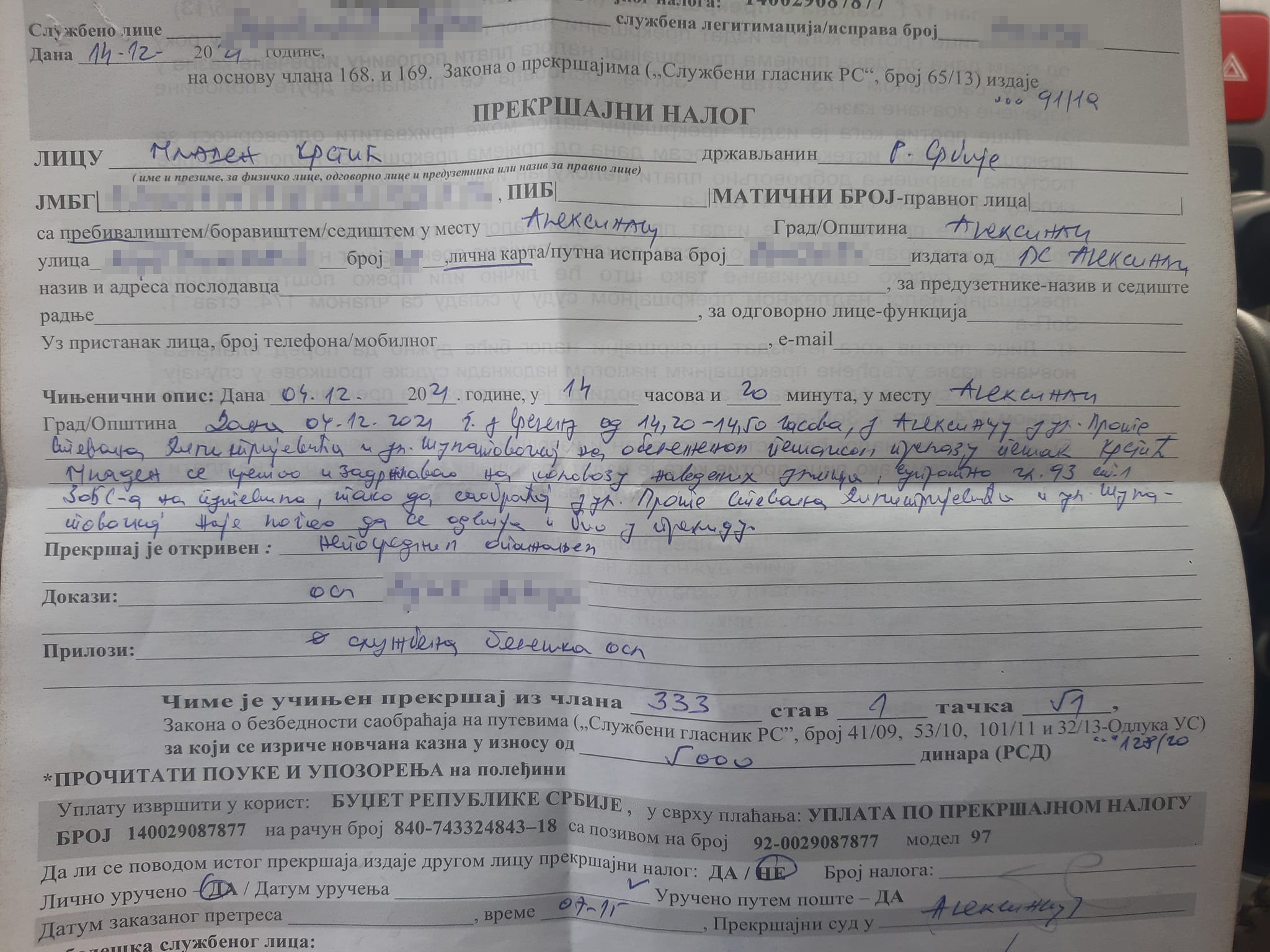 Mladen Krstić, Aleksinac, prekršajna prijava Foto: Facebook/Mladen Krstić