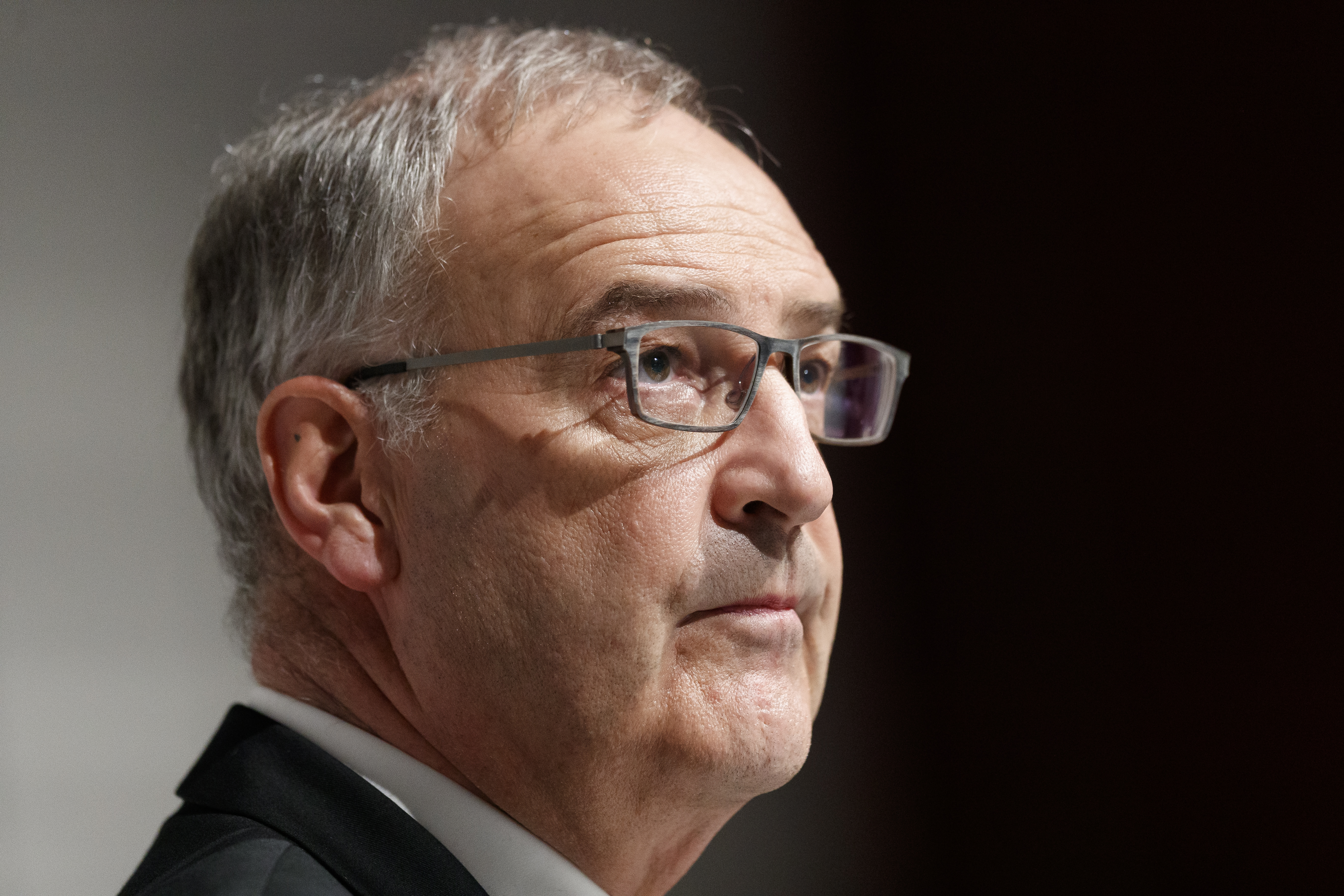 epa09273937 Swiss President Guy Parmelin speaks during a press conference after a meeting with US President Joe Biden, in Geneva, Switzerland, 15 June 2021.  EPA-EFE/CYRIL ZINGARO