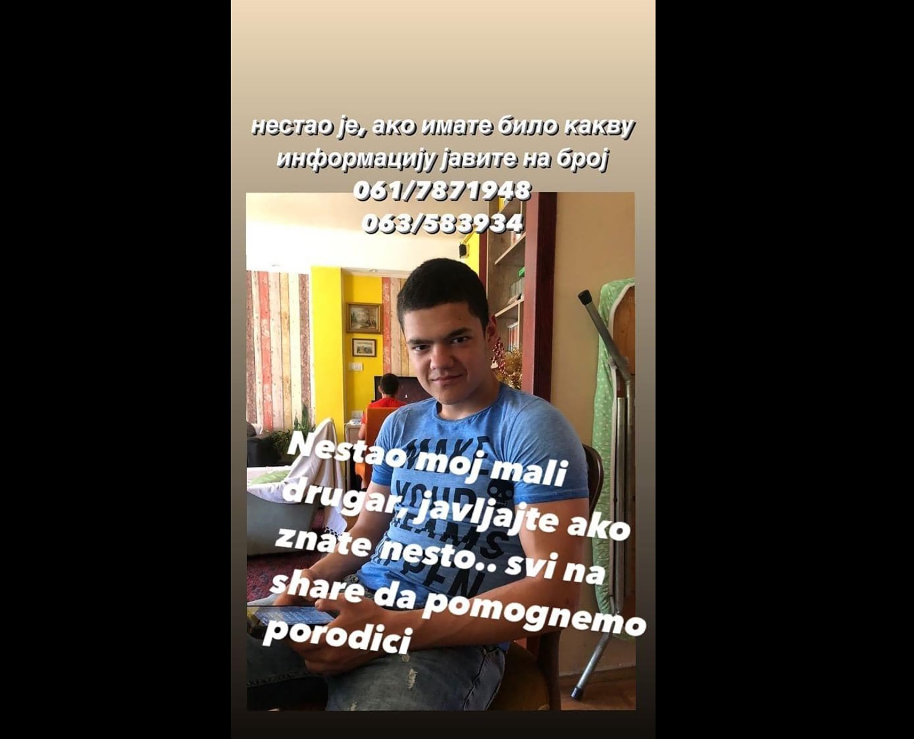 Vojin Baškot ( 17 ), atleticar Partizana, nestao je prekljuce posle skole