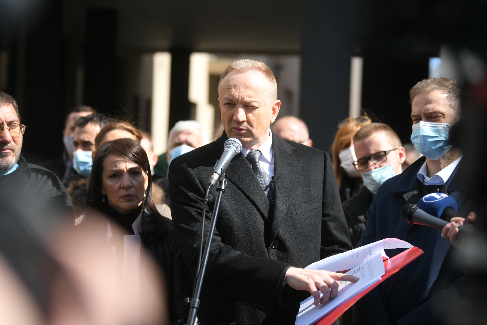 Beograd, 23.03.2021. Konferencija za novinare, KZŠ, Dragan Djilas, Marinika Tepić, Borko Stefanović ispred Drugog osnovnog suda Foto: Nemanja Jovanović/Nova.rs