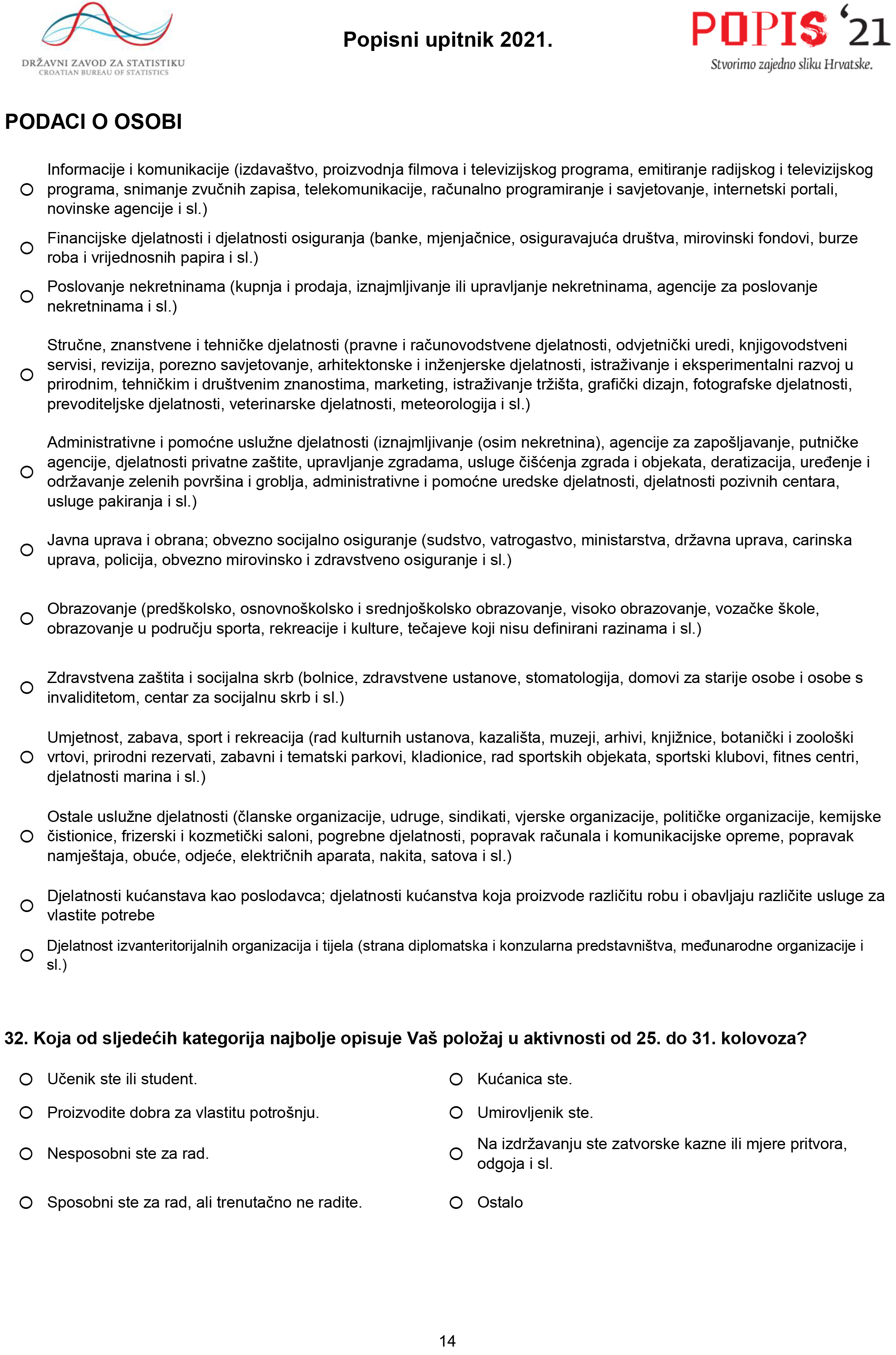 Popisni upitnik, popis stanovnistva u Hrvatskoj 2021, Hrvatska Popisni upitnik Izvor: Državni zavod za statistiku republike Hrvatske