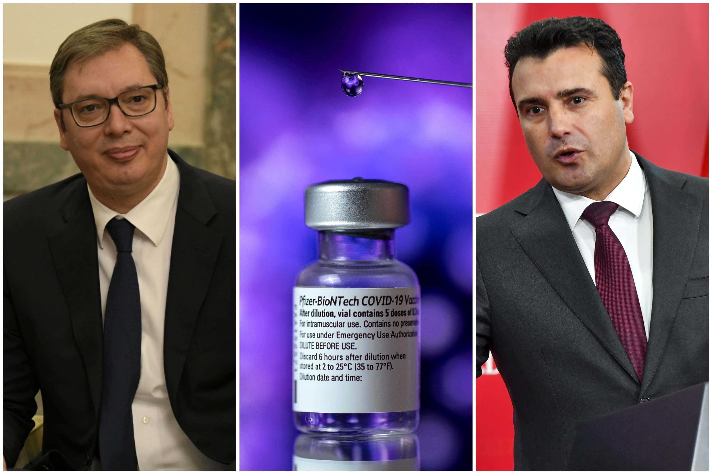 Aleksandar Vučić, Zoran Zaev, Fajzer vakcina, kombo Foto: Arhiva/EPA-EFE/Lukasz Gagulski/GEORGI LICOVSKI