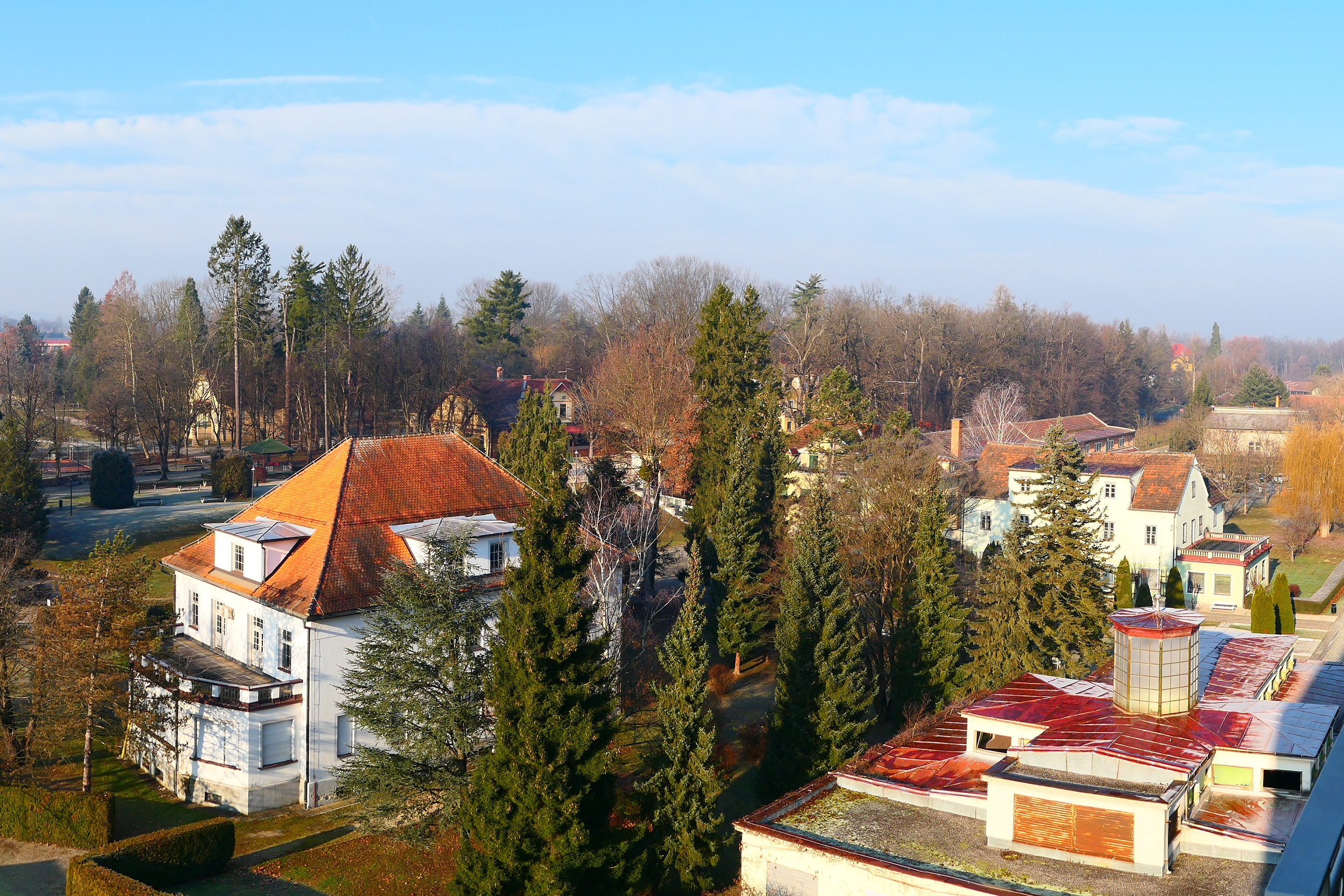Radenci Slovenia January 5th 2020 Hotel Radin Izvir in Therme terme Radenci Panorama from the view