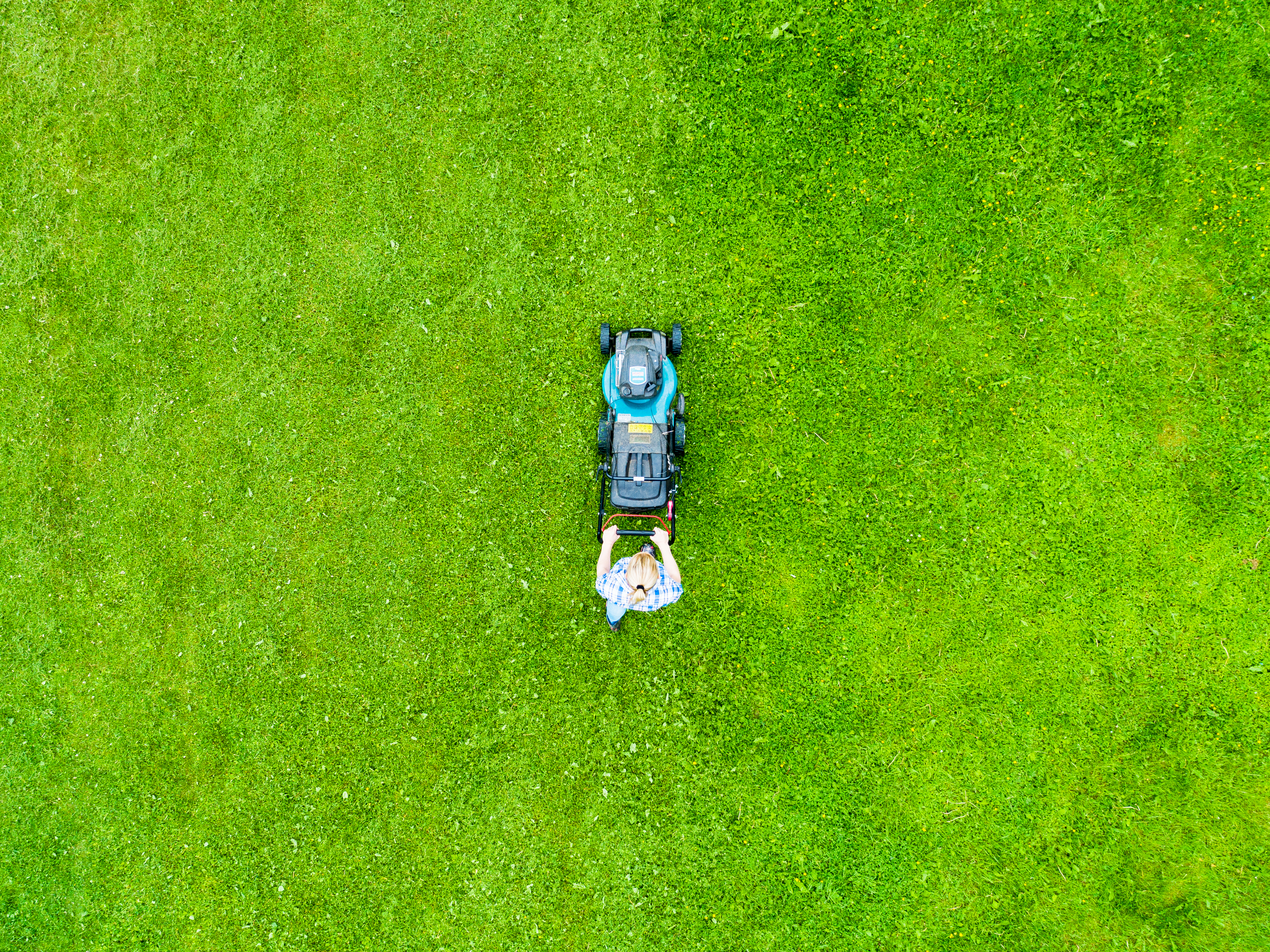 Beautiful,Girl,Cuts,The,Lawn.,Mowing,Lawns.,Aerial,View,Beautiful