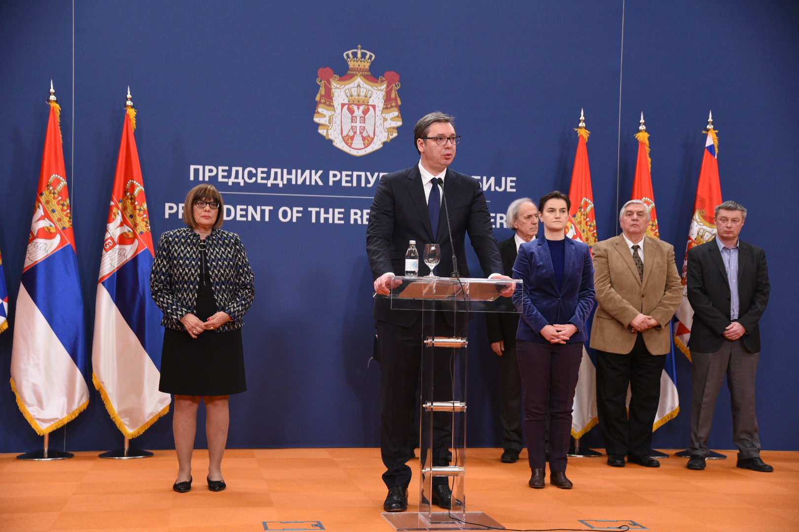 Beograd 15.03.2020. Maja Gojković, Aleksandar Vučić, Ana Brnabić. Krizni štab, proglašenje vanrednog stanja, vanredno stanje Foto: Dragan Mujan/Nova.rs