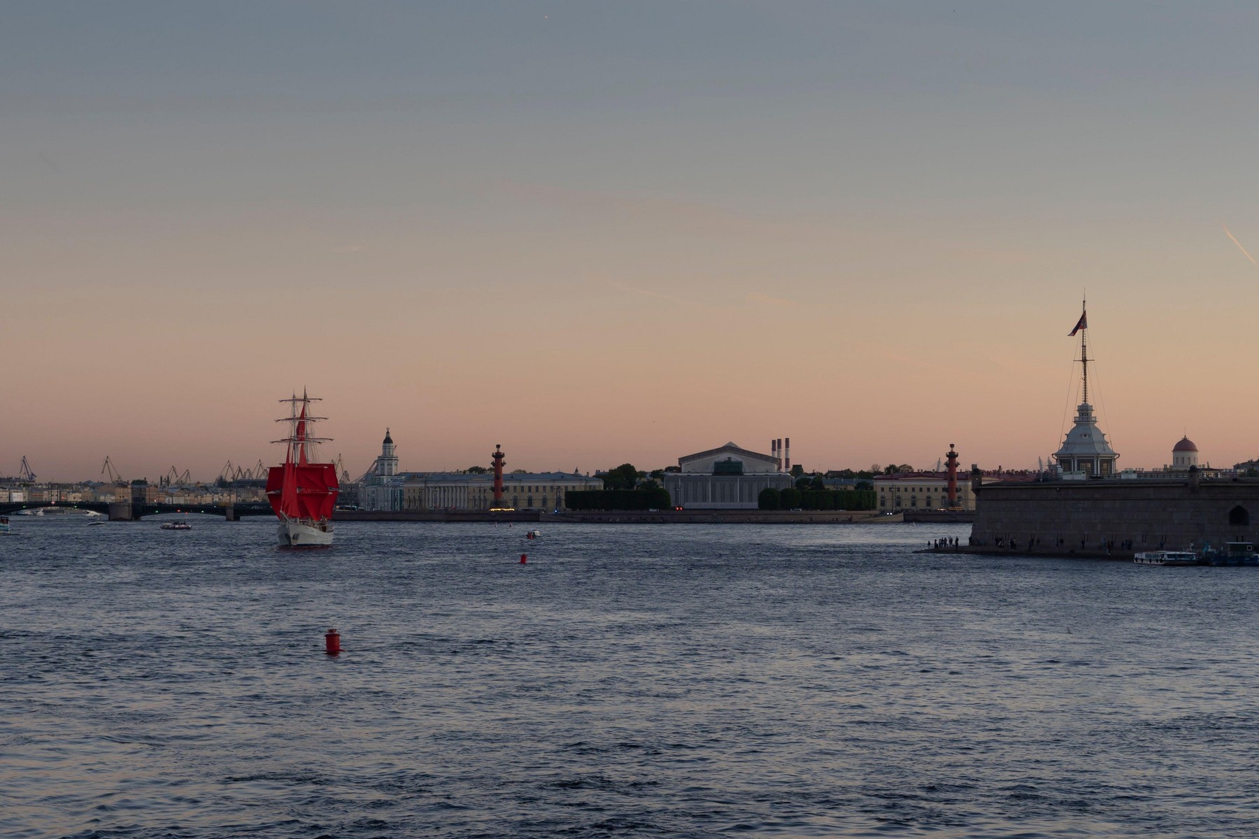 A ship with scarlet sails on the Neva.
