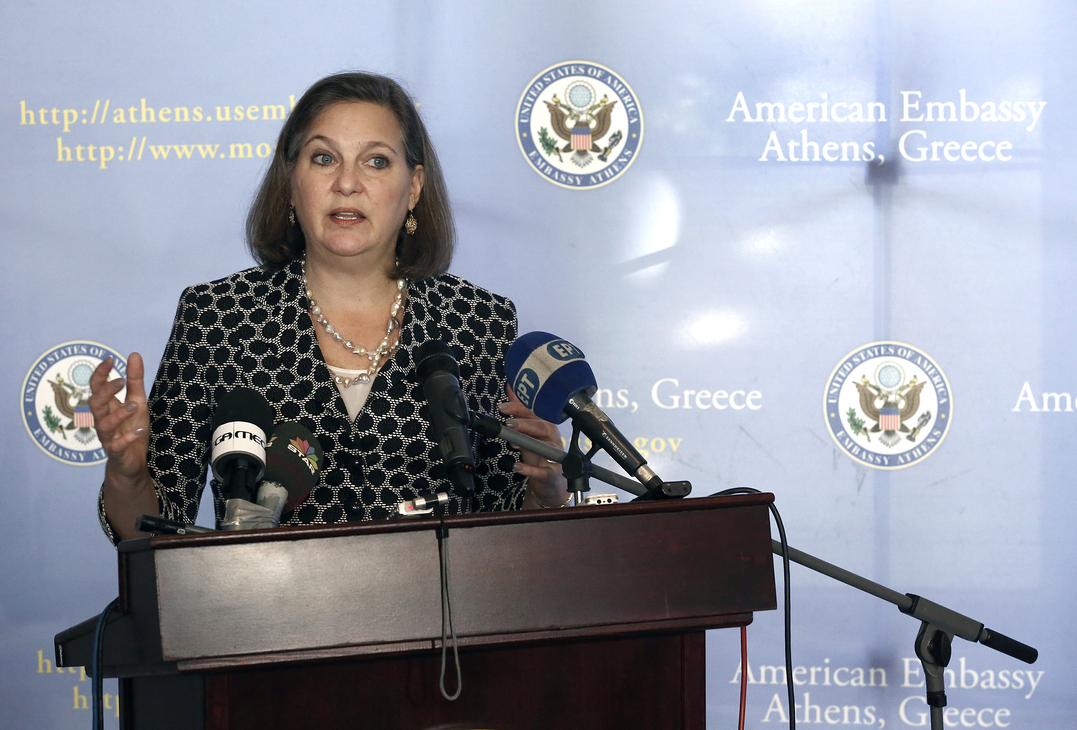 Victoria Nuland, US Assistant Secretary of State for European Affairs, during a press conference  in Athens