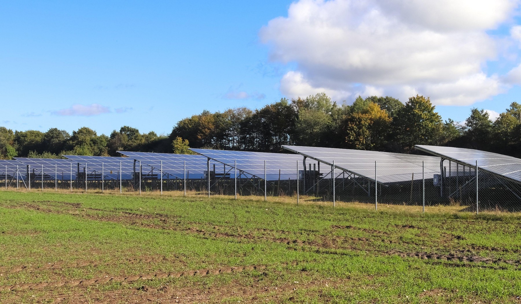 Generating clean energy with solar modules in a big park in northern Europe.