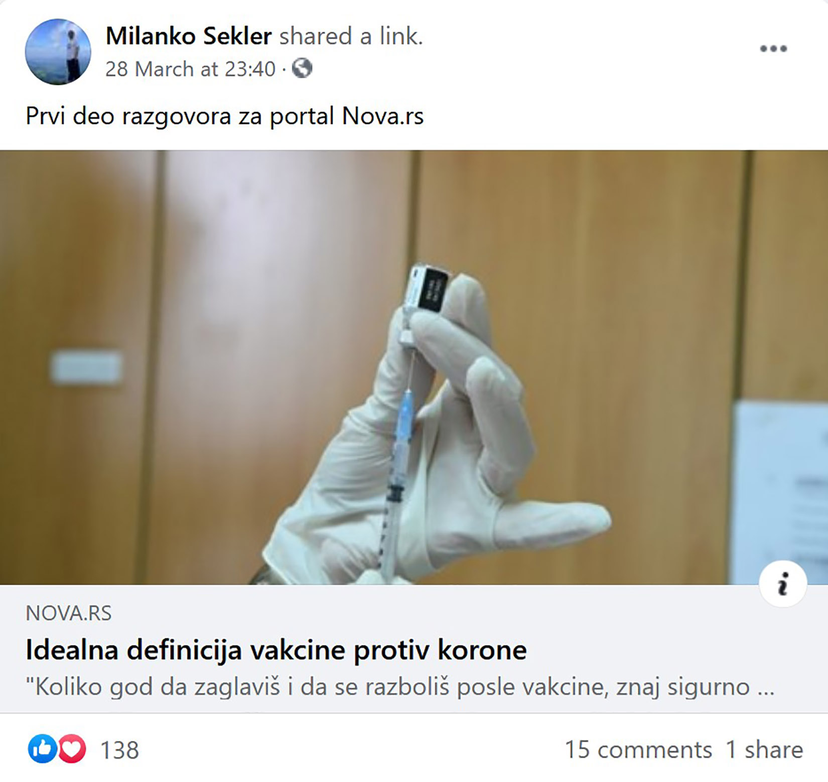 Milanko Šekler, Fejsbuk grupa Foto: Facebook/Doktor Milanko Sekler o Korona virusu