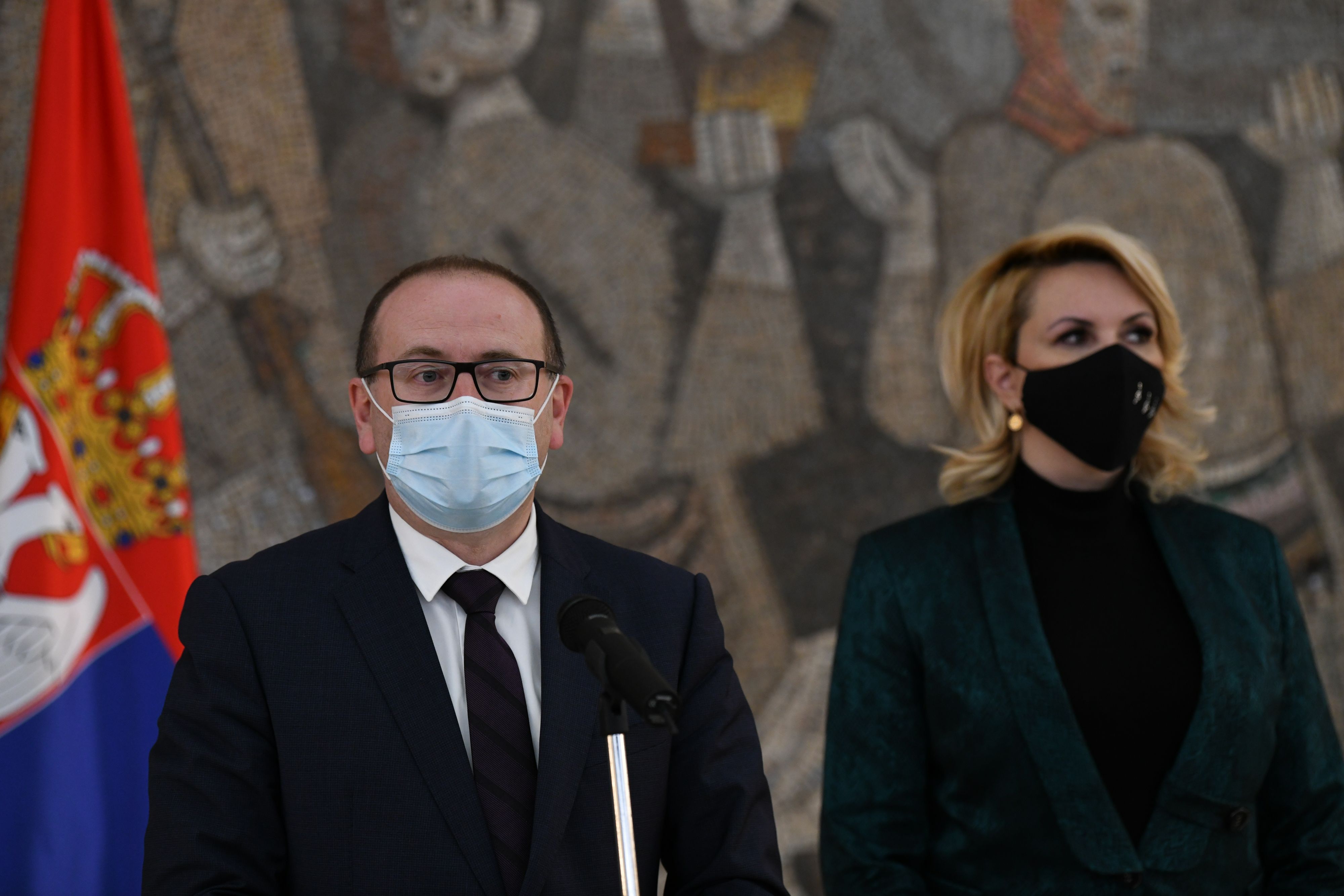 Beograd 02.04.2021. Zoran Gojković, Darija Kisić Tepavčević. Konferencija za novinare posle sednice kriznog štaba u Palati Srbija. Krizni štab, konferencija, kzn, kzš Foto: Goran Srdanov/Nova.rs