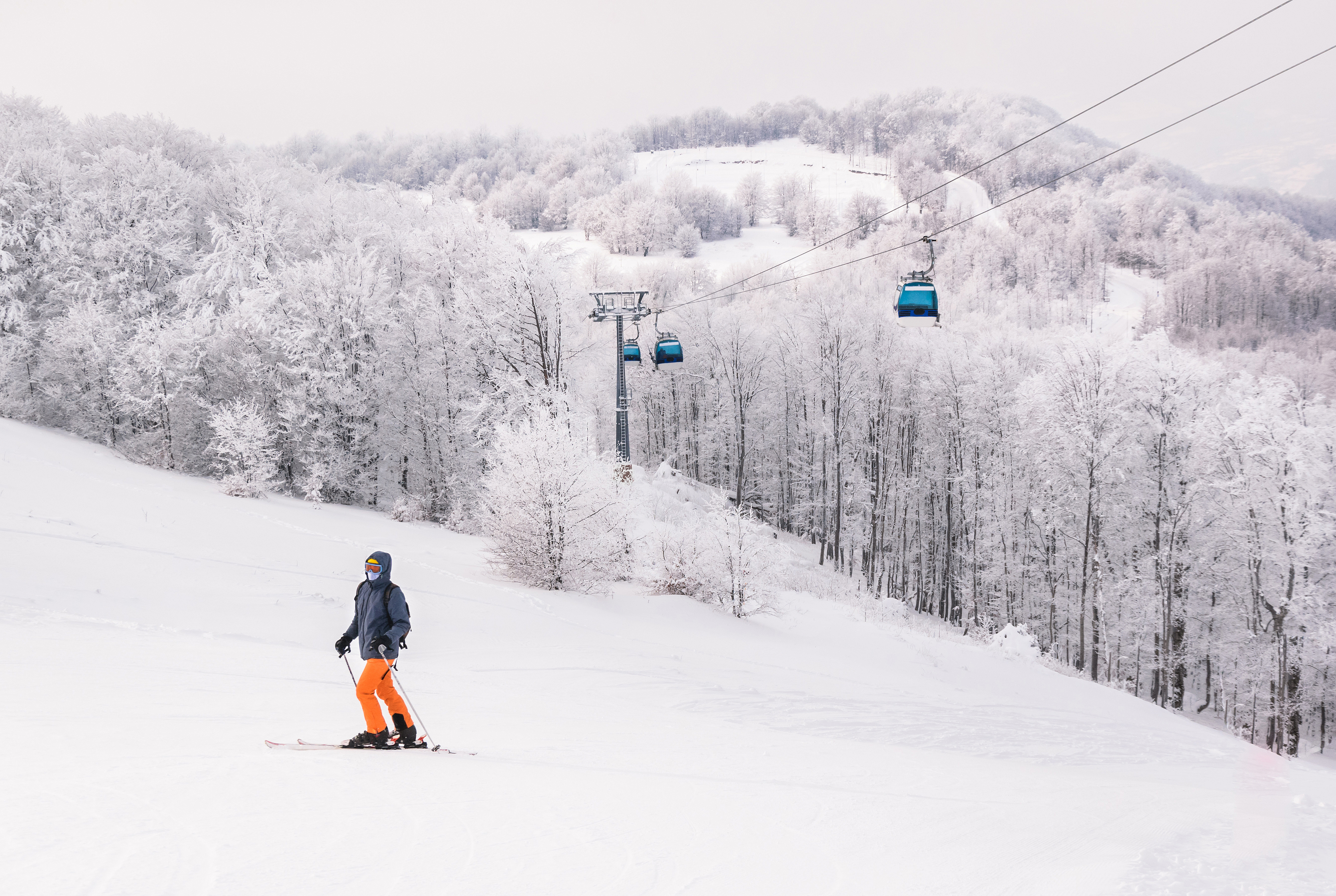 Skier,Standing,In,Mountain,Ski,Resort,With,Ski,Lift,In