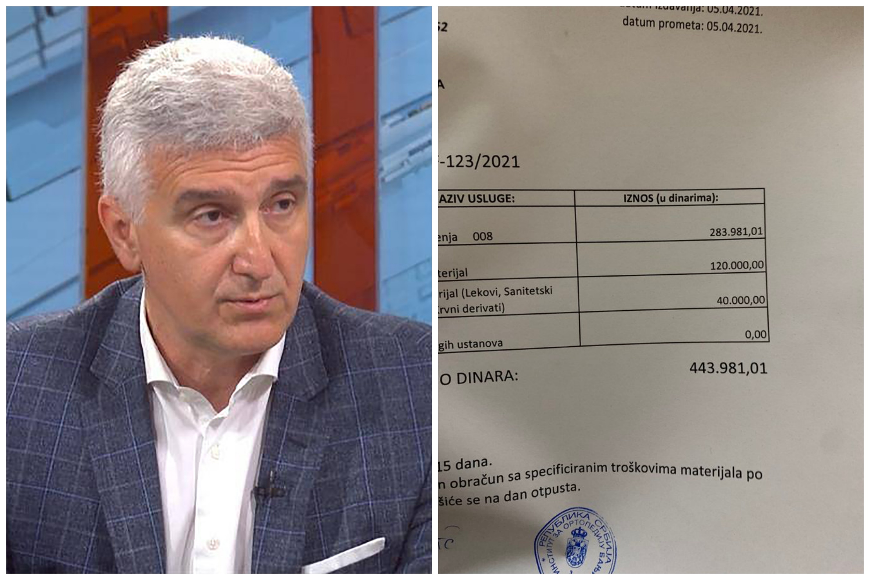 Zoran Baščarević i cenovnik usluga na ortopediji banjica. Foto: N1