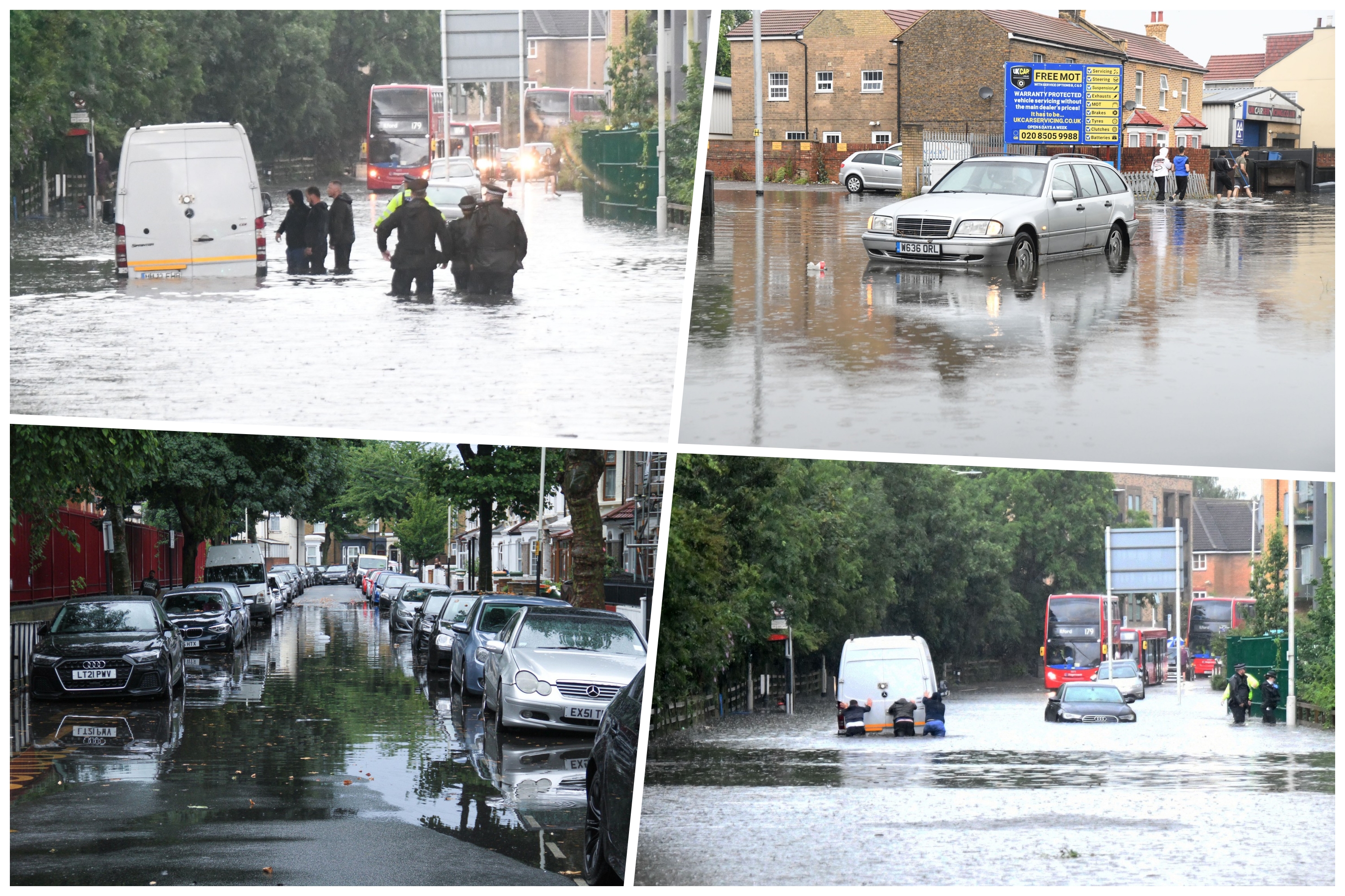 Men Attempt To Move Van
Chigwell Road Floods, London, UK - 26 Jul 2021,Image: 623325430, License: Rights-managed, Restrictions: , Model Release: no, Credit line: Jack Dredd / Shutterstock Editorial / Profimedia