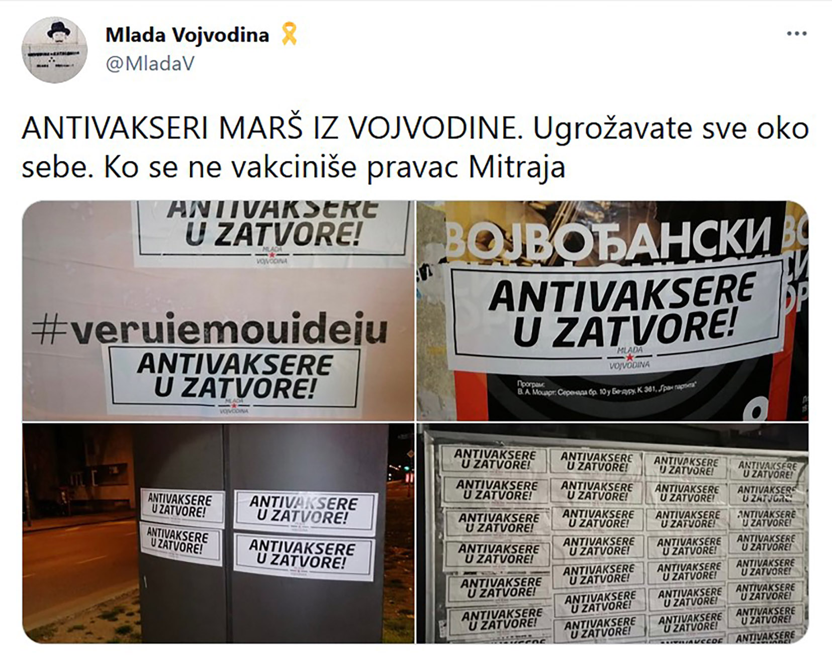 Antivakseri Foto: Twitter/Mlada Vojvodina/@MladaV