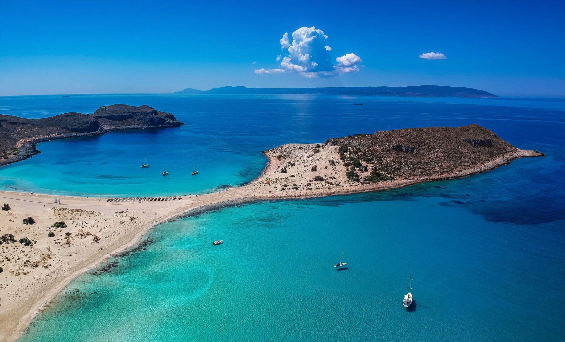 Aerial view of Simos beach in Elafonisos island in Greece. Elafonisos is a small Greek island the Peloponnese with idyllic exotic beaches in Lakonia
