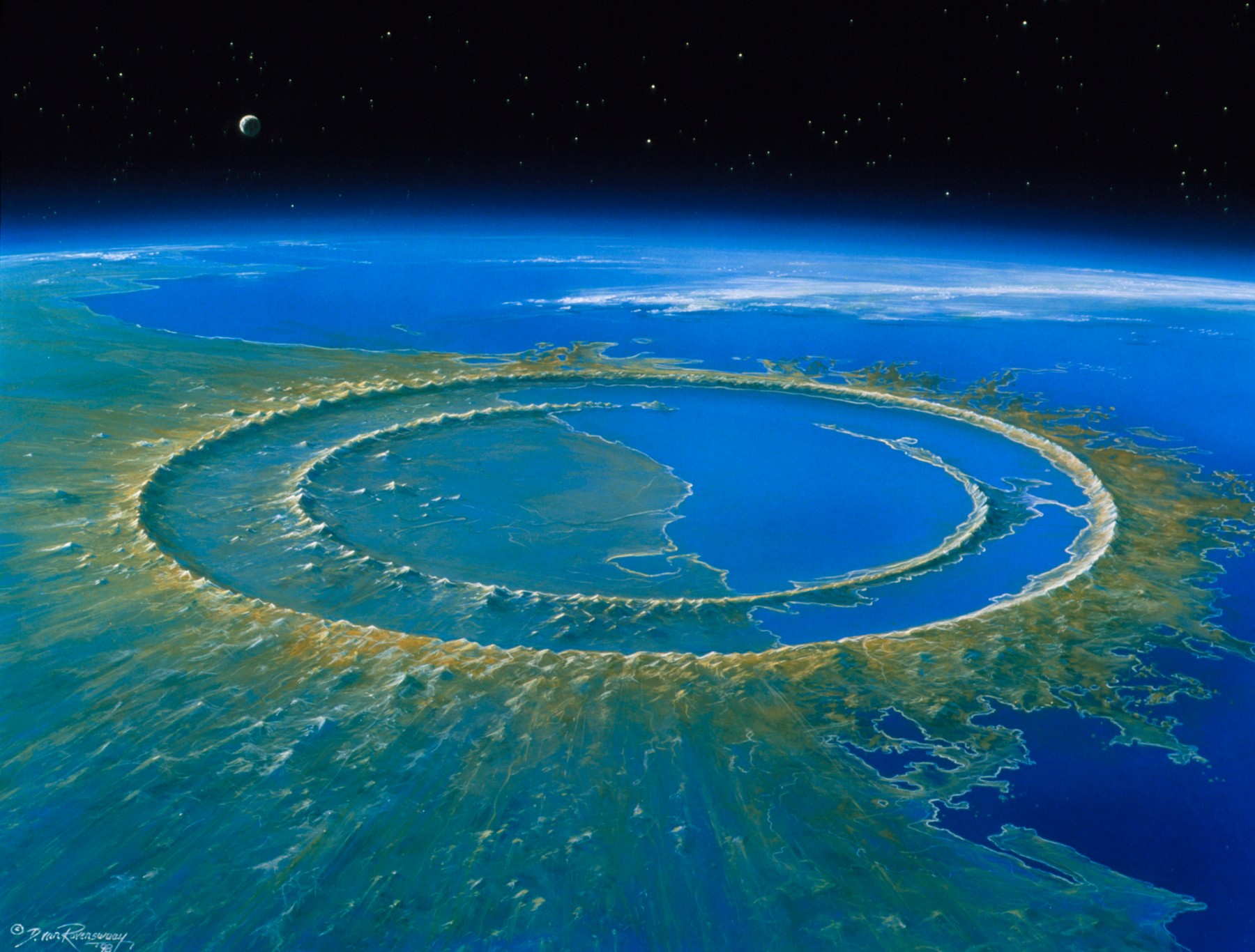 Artwork showing Chicxulub impact crater, Yucatan