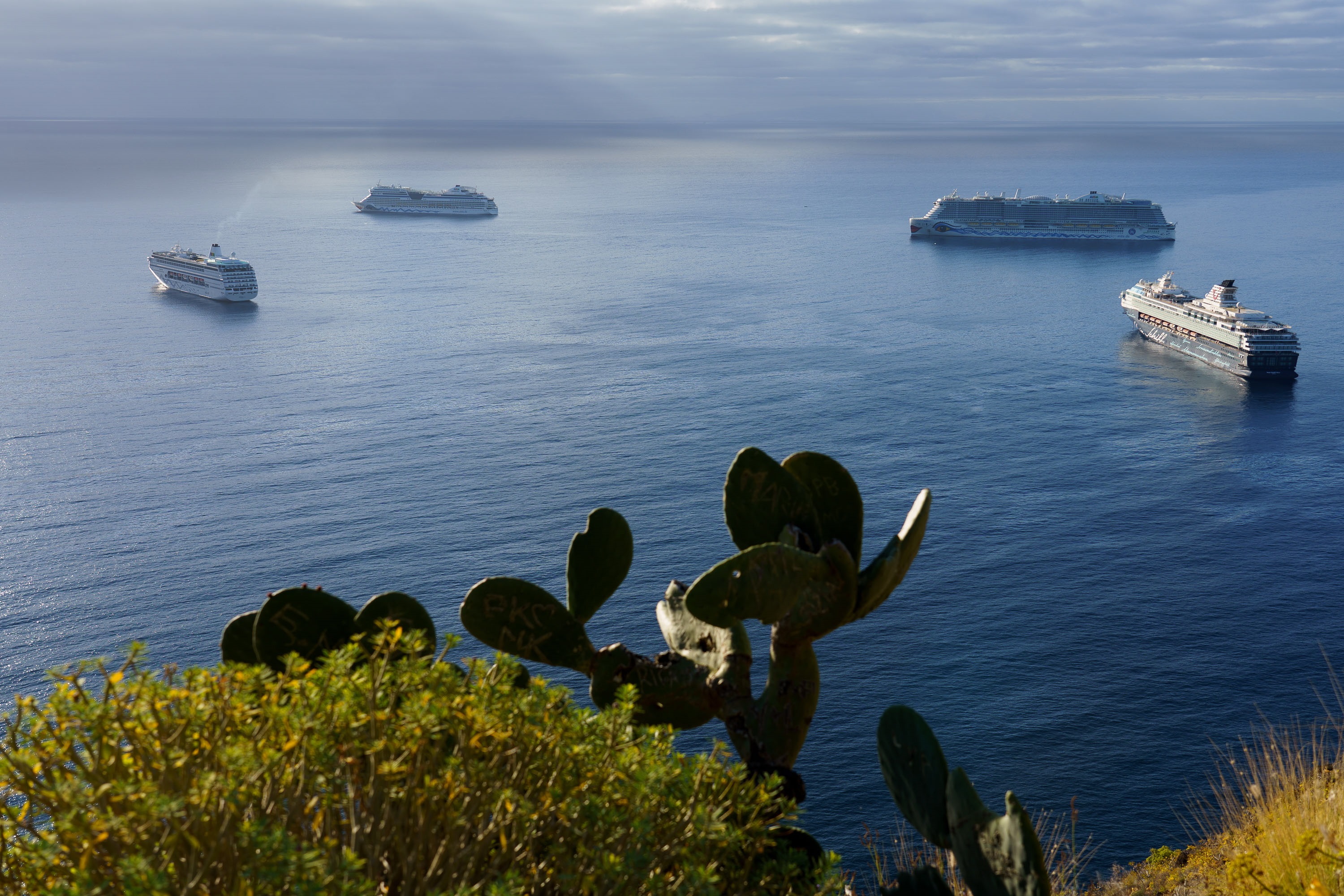 Touristic cruise ships anchored near the Canary Islands