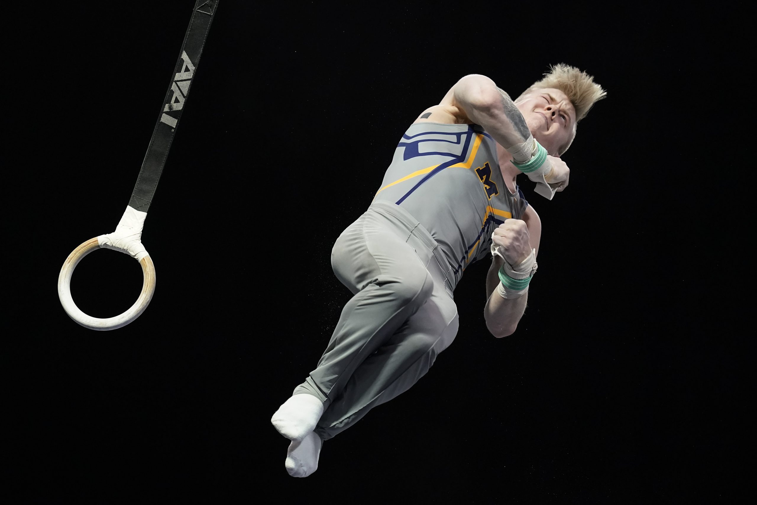 Cameron Bock competes during the Winter Cup gymnastics event, Friday, Feb. 26, 2021, in Indianapolis. (AP Photo/Darron Cummings)