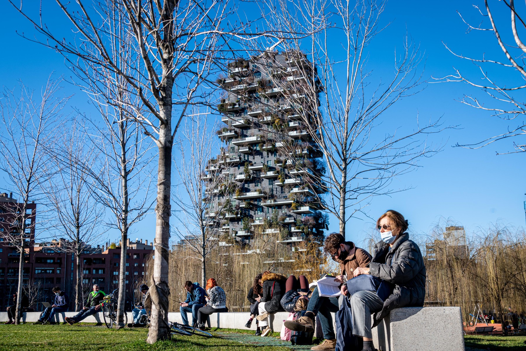 Milan - Clean air and good weather, panoramic views and people walking for the sunny day