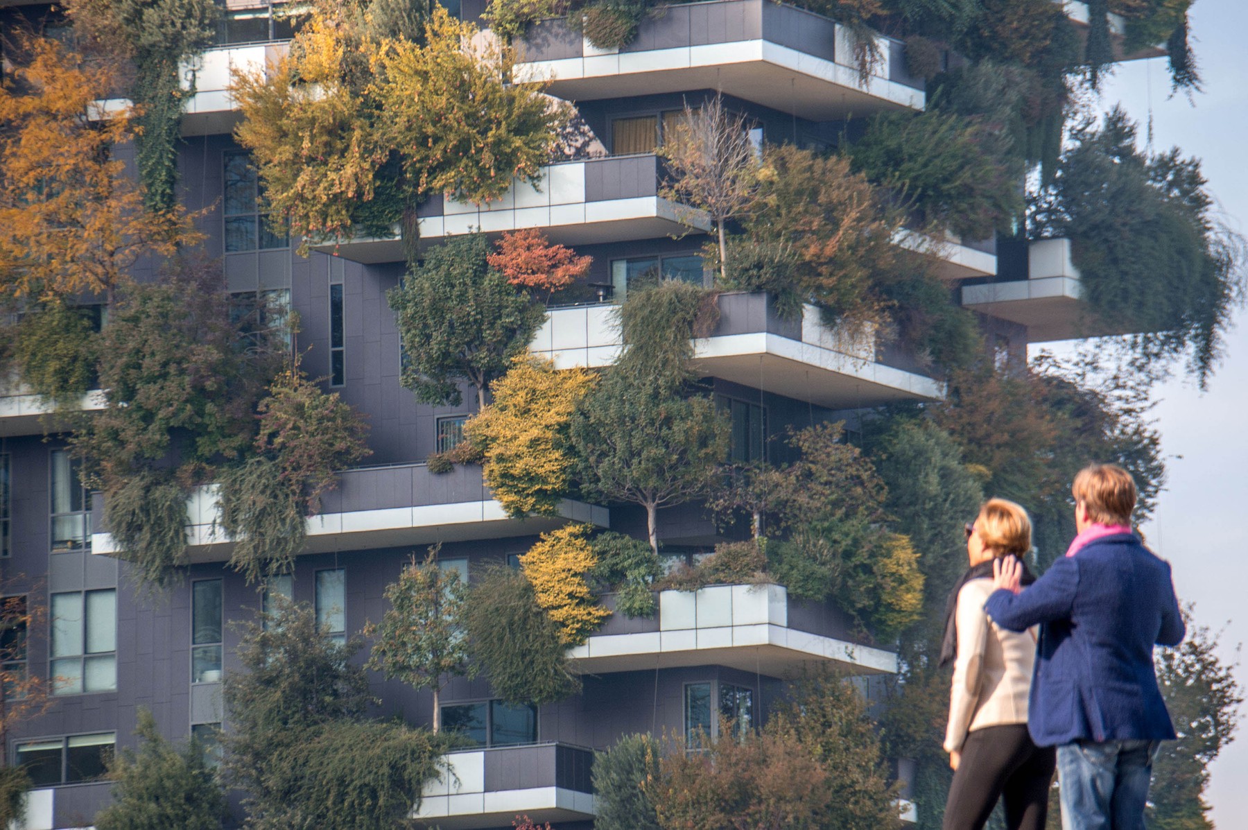 Italy, Milan: Autumn view of the eco friendly skyscraper called Bosco Verticale (vertical forest) by Italian architect Stefano Boeri